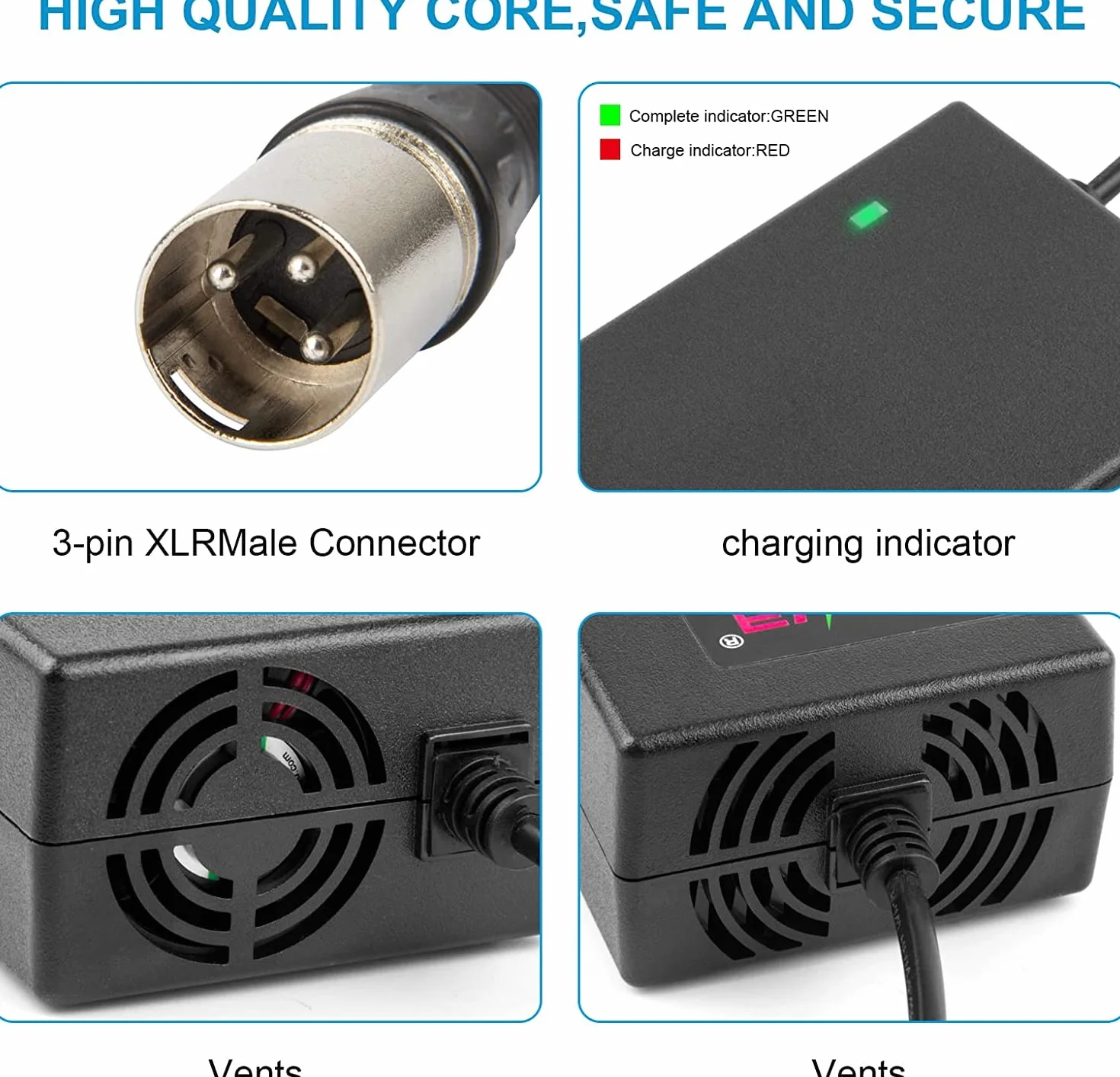 LabTEC Cargador Scooter Eléctrico 24V 2A-5A XLR para Silla de Ruedas, Carrito de Golf, E-Bike