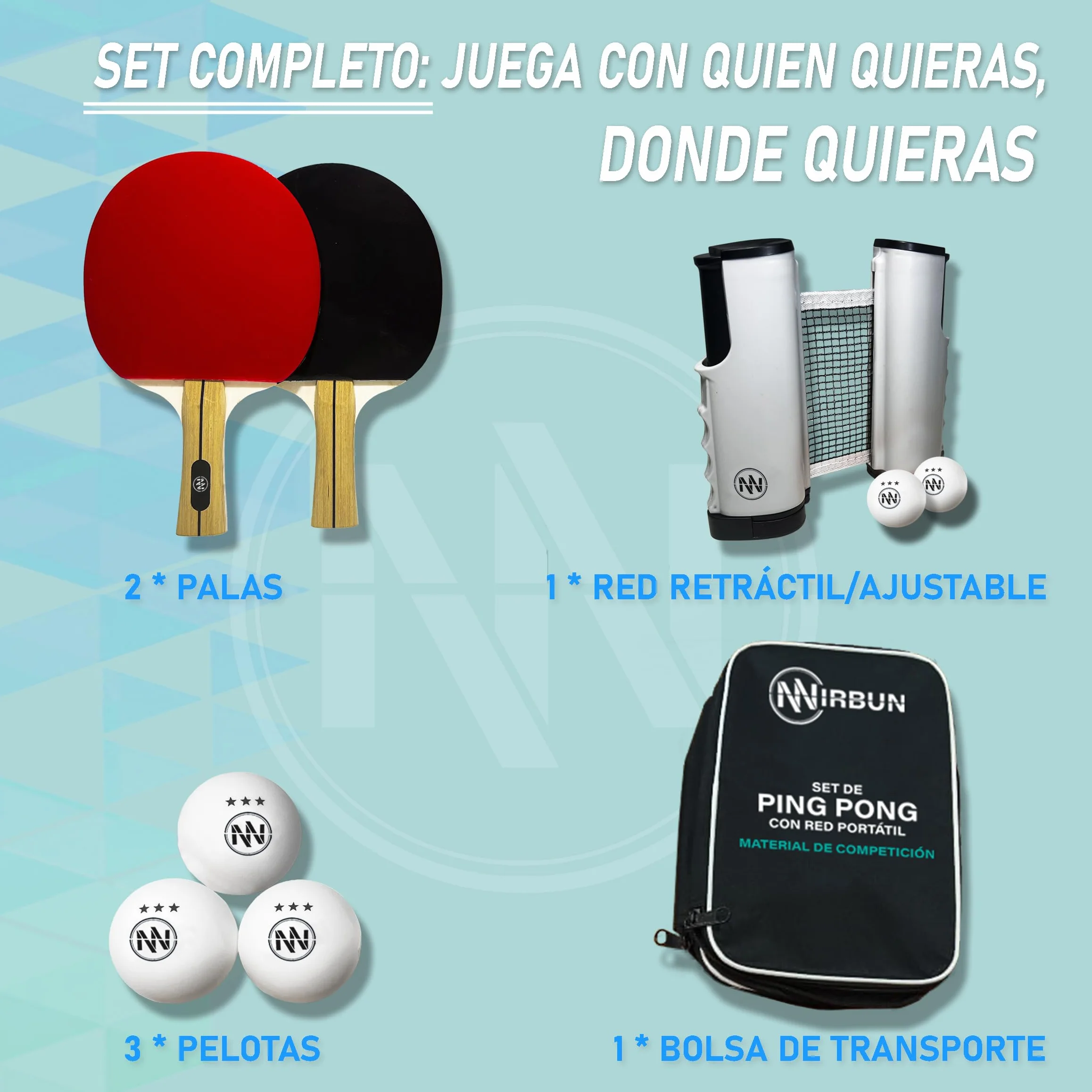 Set Ping Pong Profesional Red Extensible Palas Pelotas 3 Estrellas Portátil