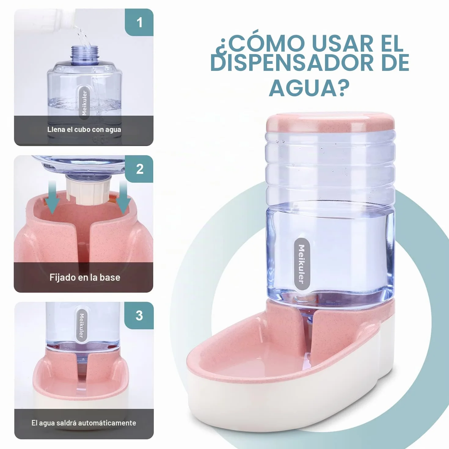 Alimentación automática 3.8l con Pala, dispensador de Agua Potable 3.8l dispensador automático de Alimentos Secos estación de alimentación para Perros, Gatos y Mascotas (Rosa)