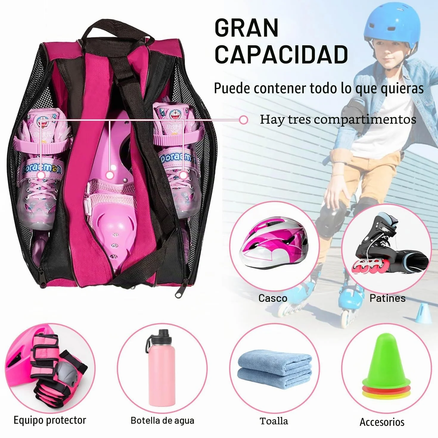 Bolsa de Patines Niña para Patinaje Artístico, Patines de 4 Ruedas y Hielo