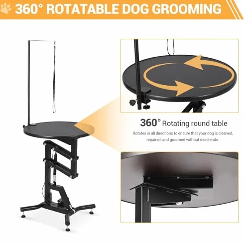 Mesa de aseo ajustable para perros con escritorio giratorio y brazo superior para profesionales del cuidado de mascotas