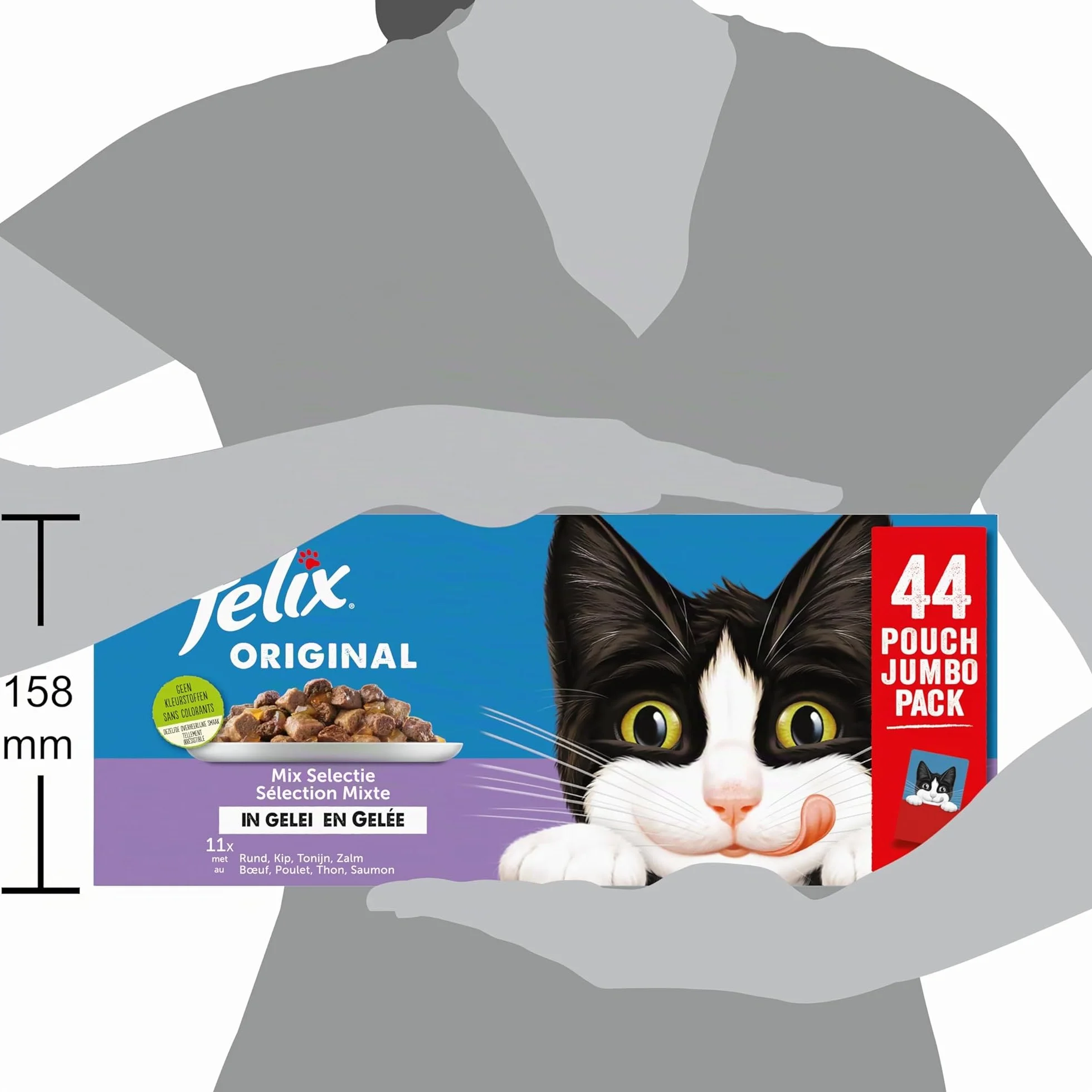 Felix Selección de Mezcla en Jalea de Comida para Gatos, Bolsas de Comida húmeda con Carne de Res, Pollo, salmón y atún, 44 x 85g (44 Bolsas de Comida; 3,7kg)
