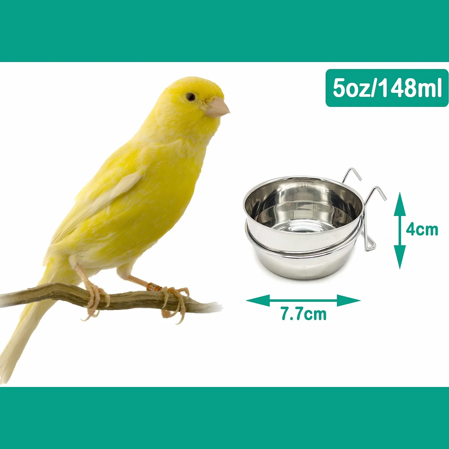 2X Comedero Bebedero para Jaula de Pajaro Acero Inoxidable con Gancho Contenedor de Comida 4 Tamaños Cuenco de Comida Colgante para Pájaro Loro Animal Pequeño Perro BPS-11129 * 2
