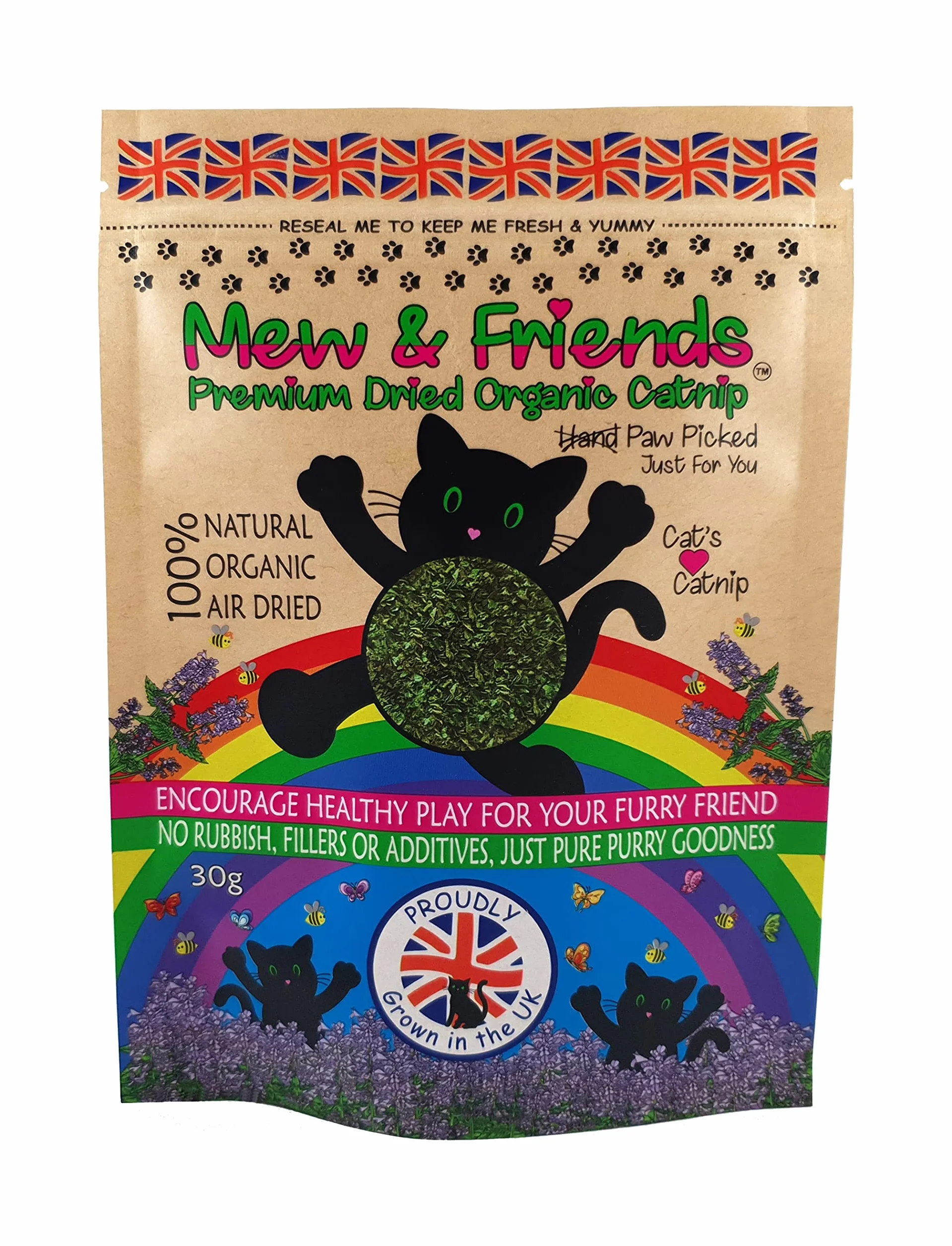 Mew & Friends Premium Catnip 30g nip fuerte orgánico para gatos - UK Grown