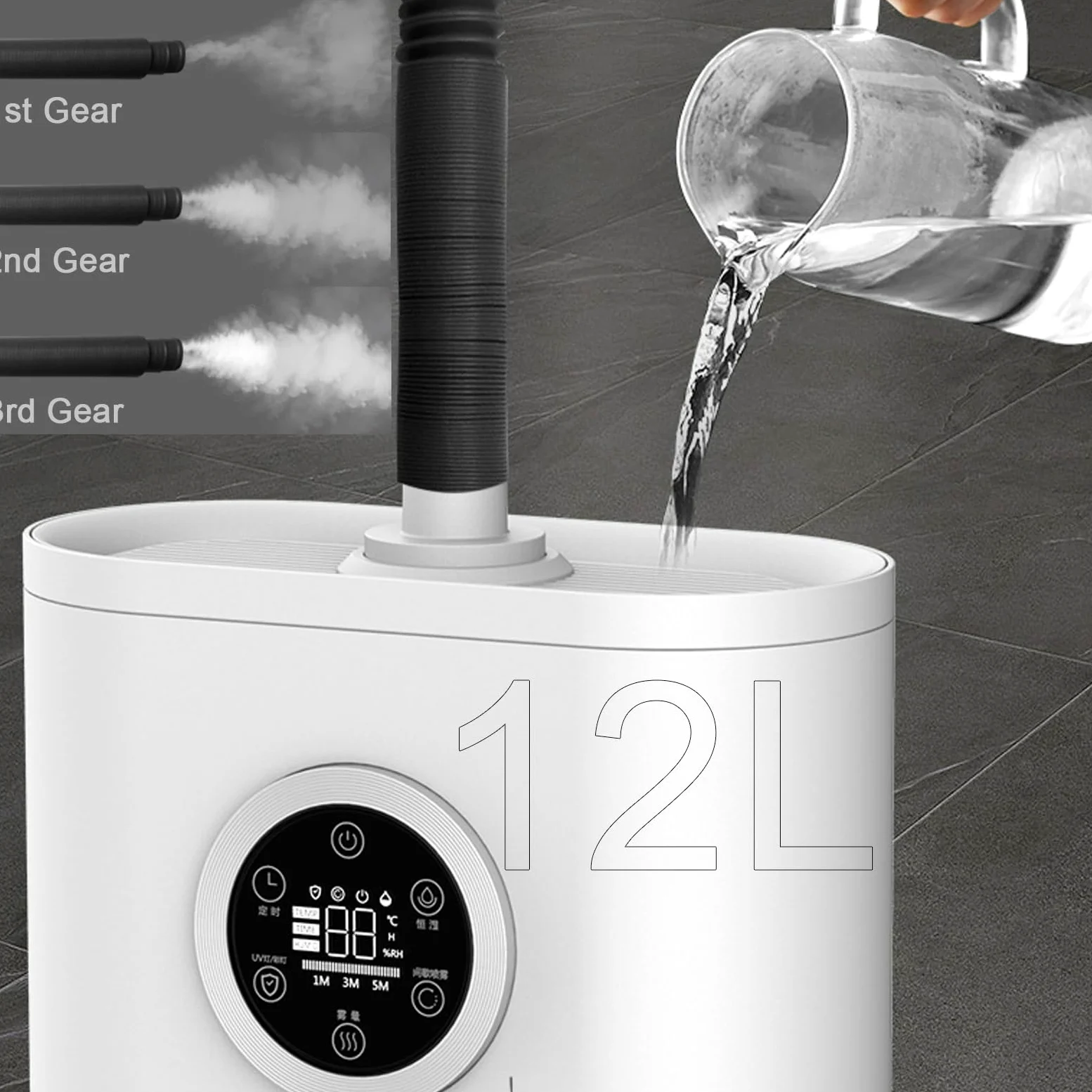 Humidificador de Gran Capacidad de 12L para Iguana, Nebulizador Inteligente de Niebla Cálida para Terrarios de Pogona Vitticeps, Nebulizador para Reptiles Tropicales.(Smart Version)