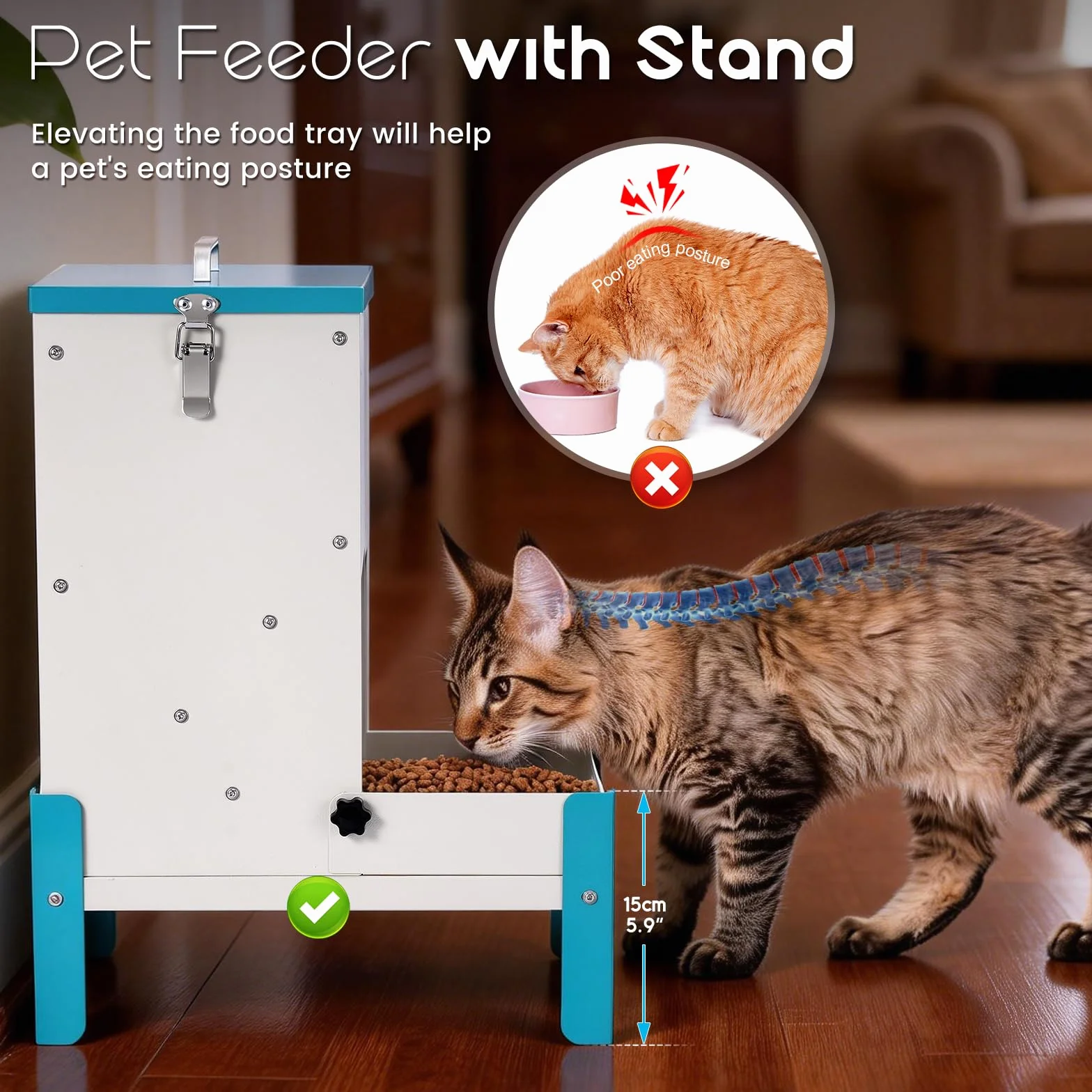 comedero automático para perros de gato, máquina automática de alimentación de mascotas de acero inoxidable para perros y gatos, alimentador de metal por gravedad con tapa y soporte para