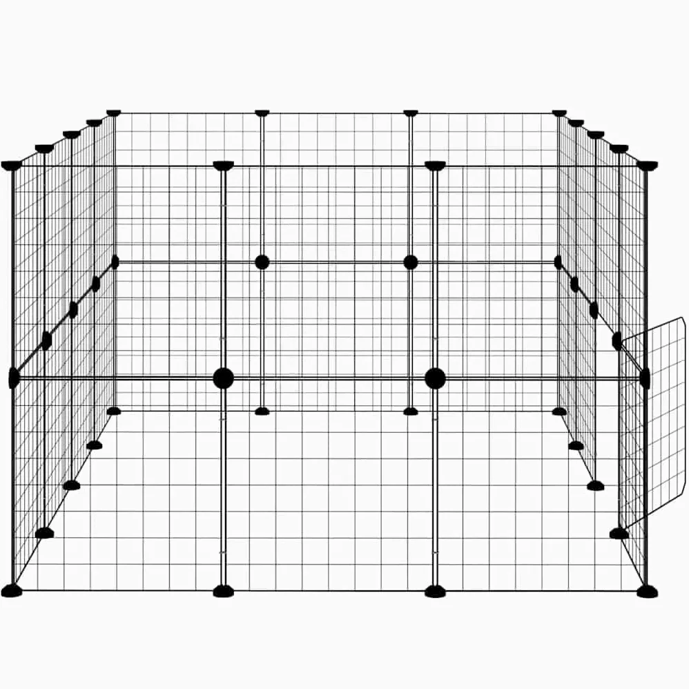 28 piezas de recinto para animales pequeños con puerta, color negro | Recinto flexible para animales pequeños hecho de acero resistente para conejos y cachorros en el salón o pasillo.