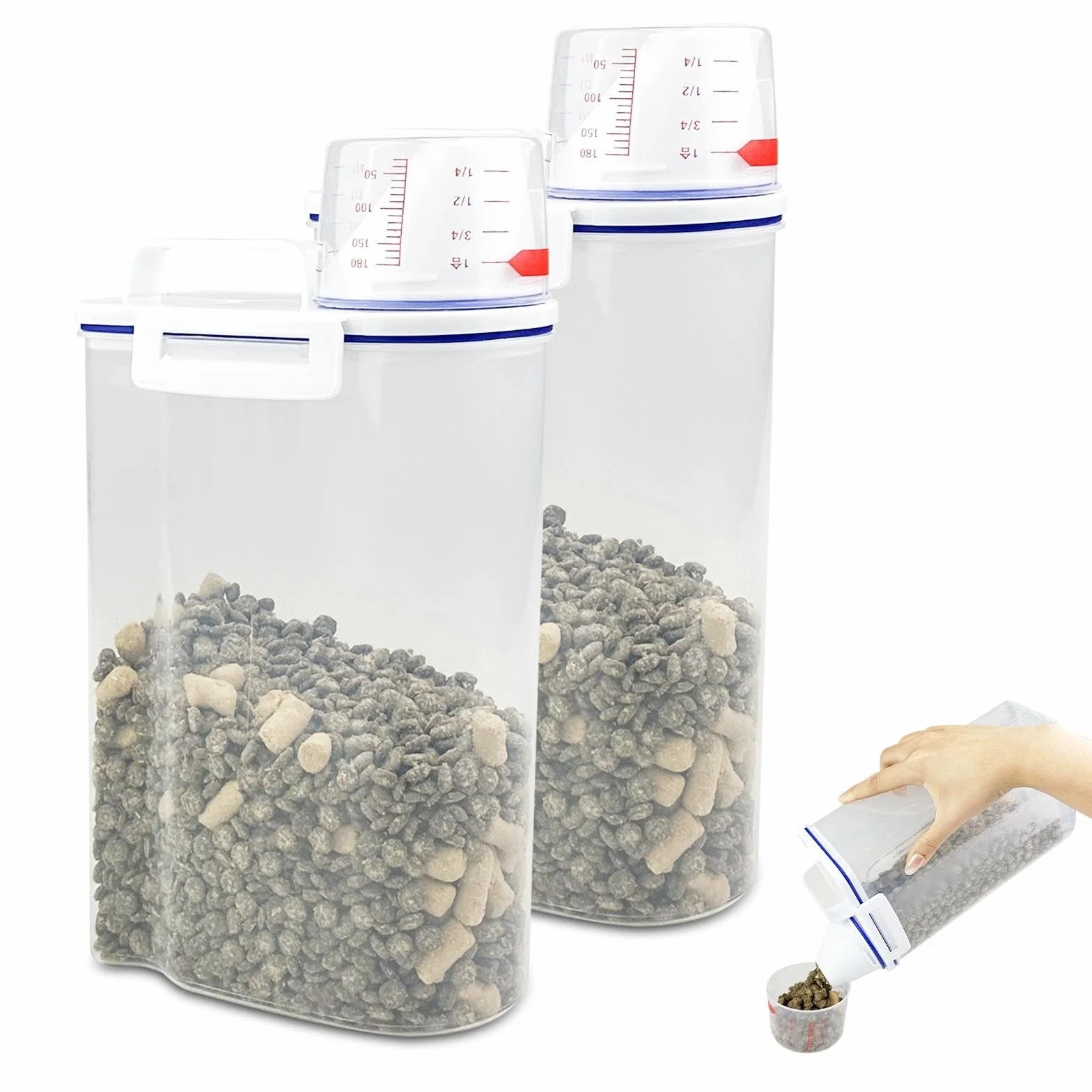 Chiluxendo Juego de 2 Contenedor Pienso Perros, Cubo para Alimentos con Vaso Medidor, Recipiente de Comida para Mascotas, Recipientes Almacenamiento Gatos, Botes Hermeticos Cocina, para Cereales, Arr