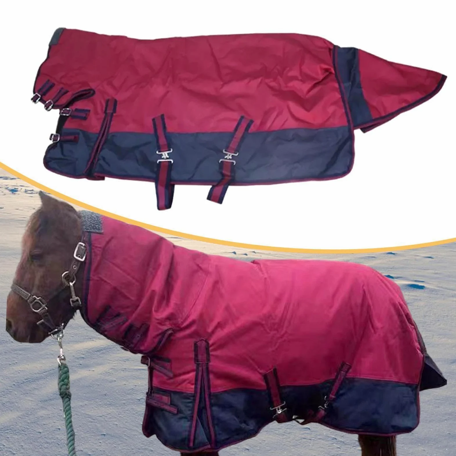 #N/A/a Invierno para Caballos, Tela Oxford 600D con Capucha, cálida, Resistente al frío, Impermeable, para equitación, Burgundy Navy Blue M