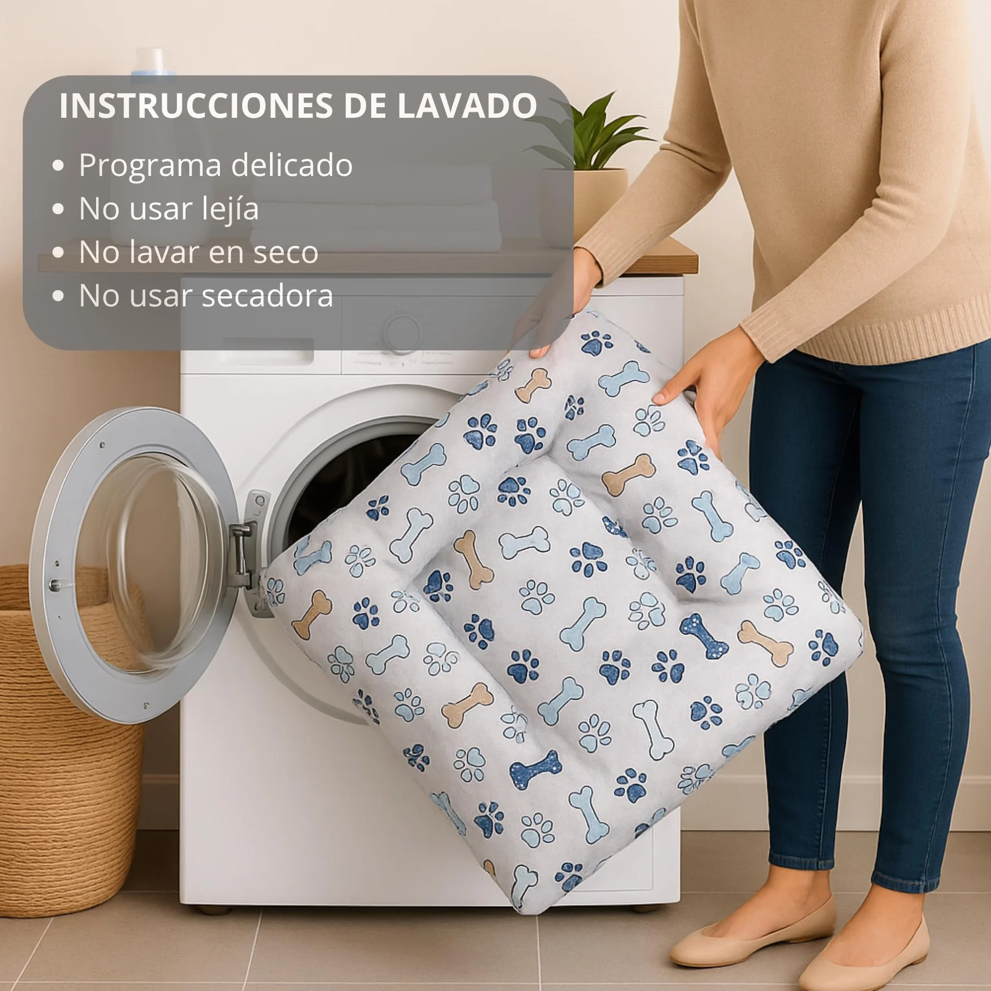 Cama Perro pequeño - Colchón Fibra Suave y Transpirable - Tejido loneta Resistente antipelos - Base Antideslizante - Lavable y Ligera - Hecho en España 50X70X8 Huesos +Cotes