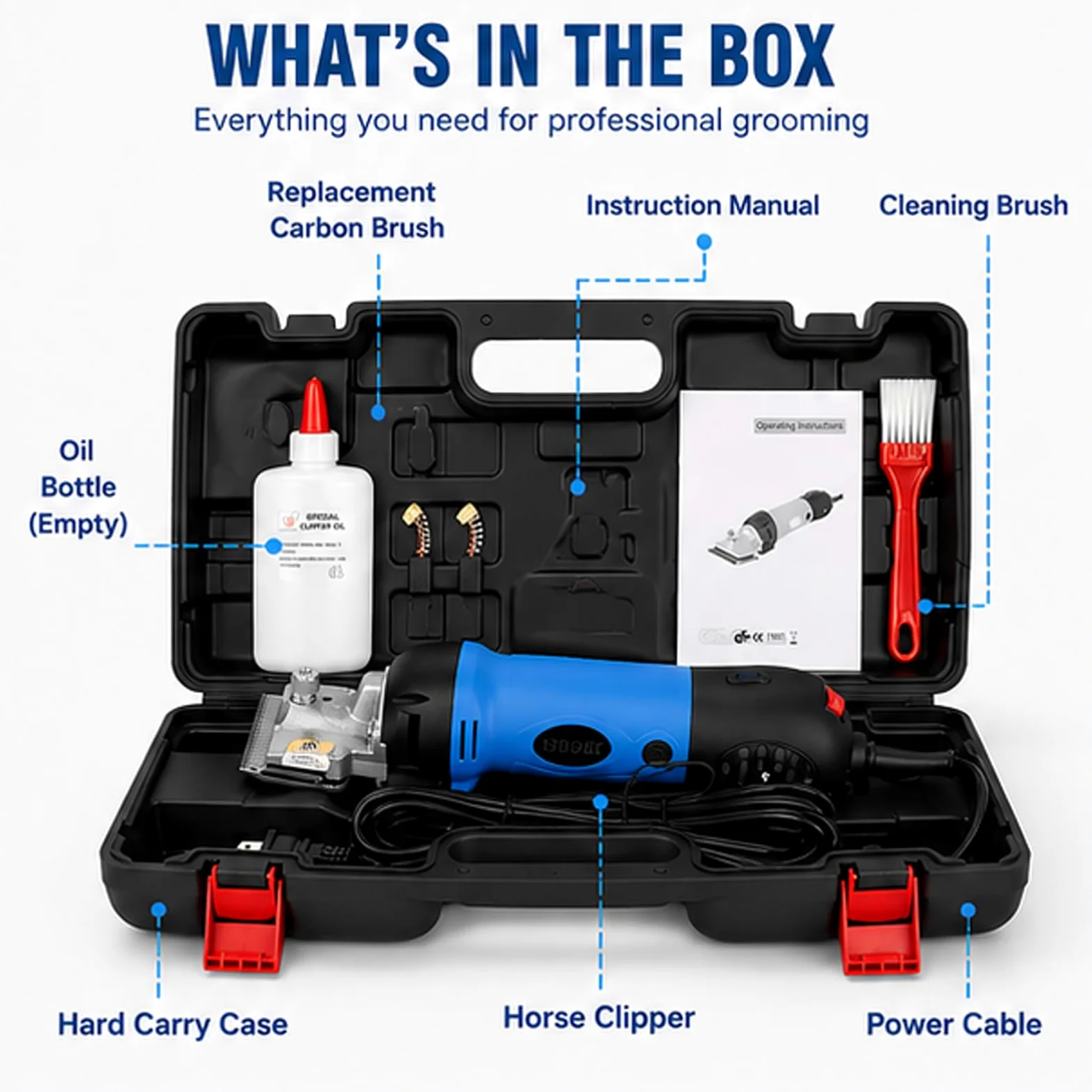 Cortapelos eléctricos profesionales para caballos, tijeras equinas de baja vibración de 690 W, cortapelos ligero, 6 velocidades ajustables para abrigos de mascotas y ganado blue