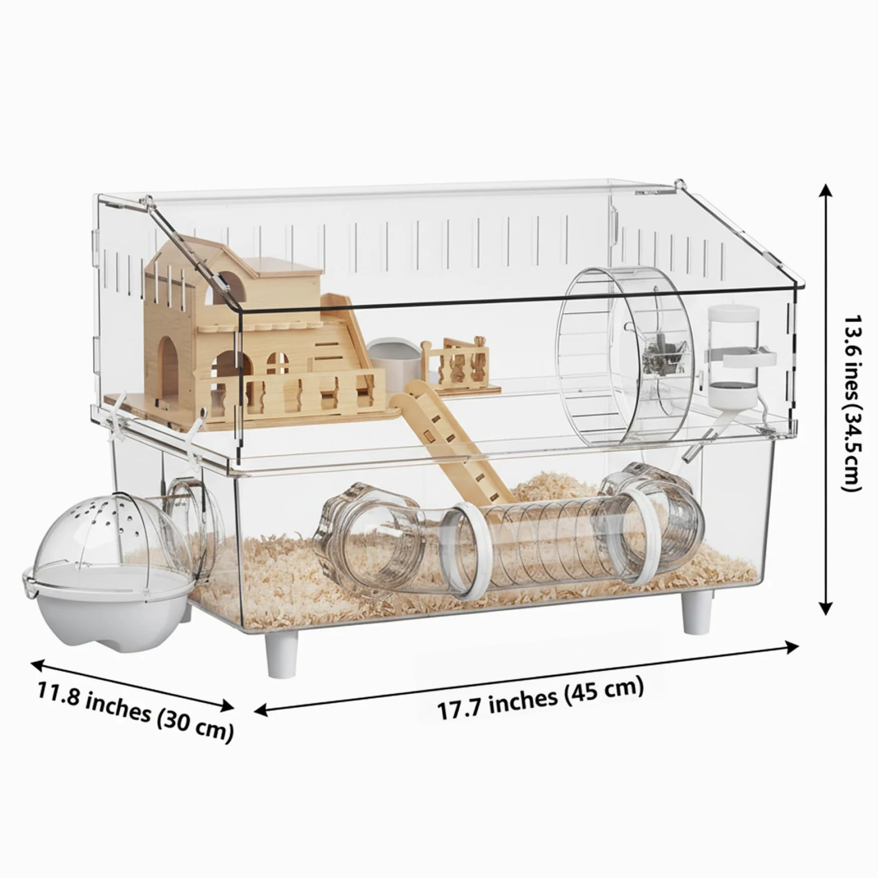Jaula para hámster, Espacioso hábitat de hámster acrílico Transparente con Loft de Madera, diseño a Prueba de Escapes para hámsteres y Ratones.
