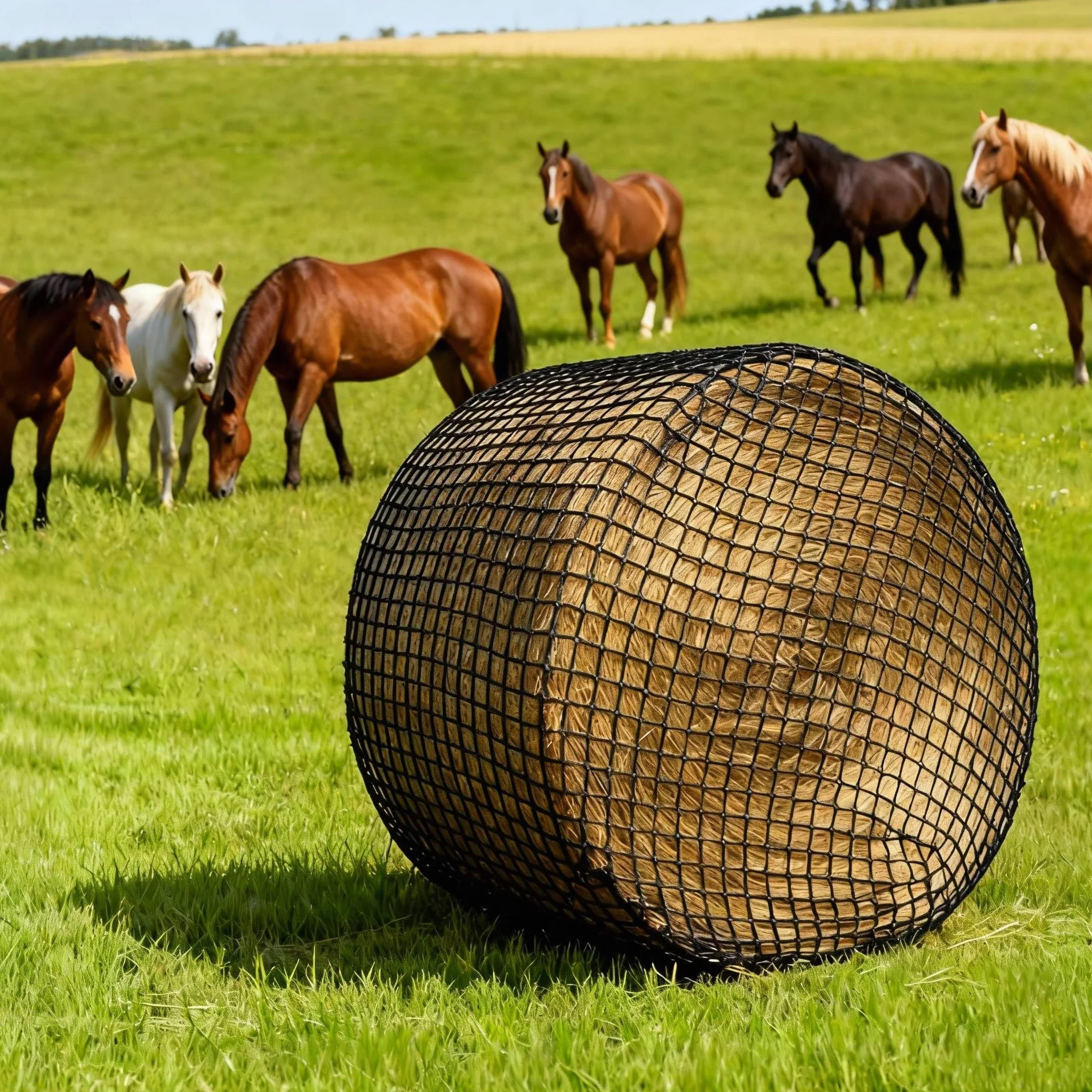 Red de Heno para Caballos, Red de Heno en Pacas Redondas Red de Heno Resistente al Desgaste para Caballos, Tamaño de Malla 4,5 x 4,5 cm, Prolongación de los Tiempos de Alimentación (150x150cm)