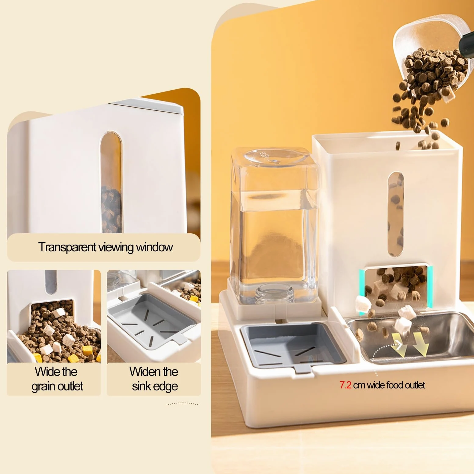 Comedero Gatos 2,5 L, Comedero para Gatos 2 en 1Adecuado, Dispensador Comida Gatos, Bebedero Gatos para Gatos de Interior(Brown)