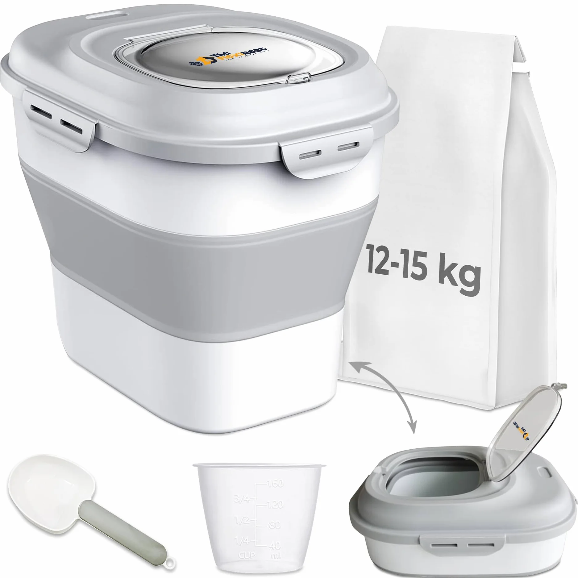 Contenedor de almacenamiento de alimentos para perros de 5 kg, 10 kg, 12 kg, 15 kg, contenedor hermético para alimentos de mascotas, arroz, harina, cereales, contenedor plegable de