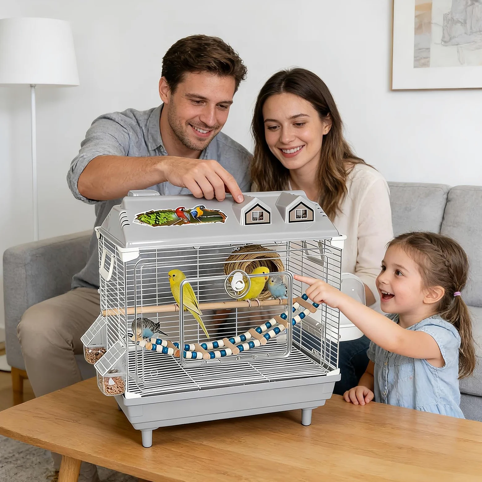 Jaulas para Pájaros y Aves de Compañía Transportín Transparente Portátil | Jaula para Periquitos con Percha de Madera Para Canarios, Agapornis, Guacamayos, Conuros, Cacatúas Y