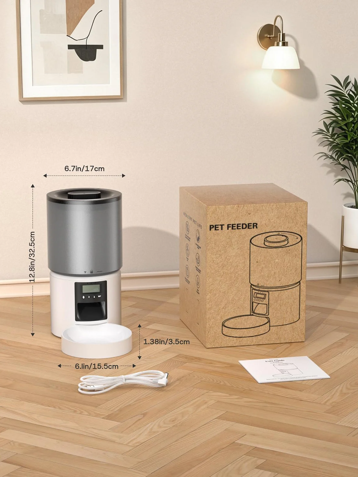 4L Comedero Gato Automatico 1-6 Comidas al Día Dispensador Comida Gatos Perros Inteligente Fuente de Alimentación Dual Grabación de Voz de 10s Blanco para Pequeño/Mediano Mascota