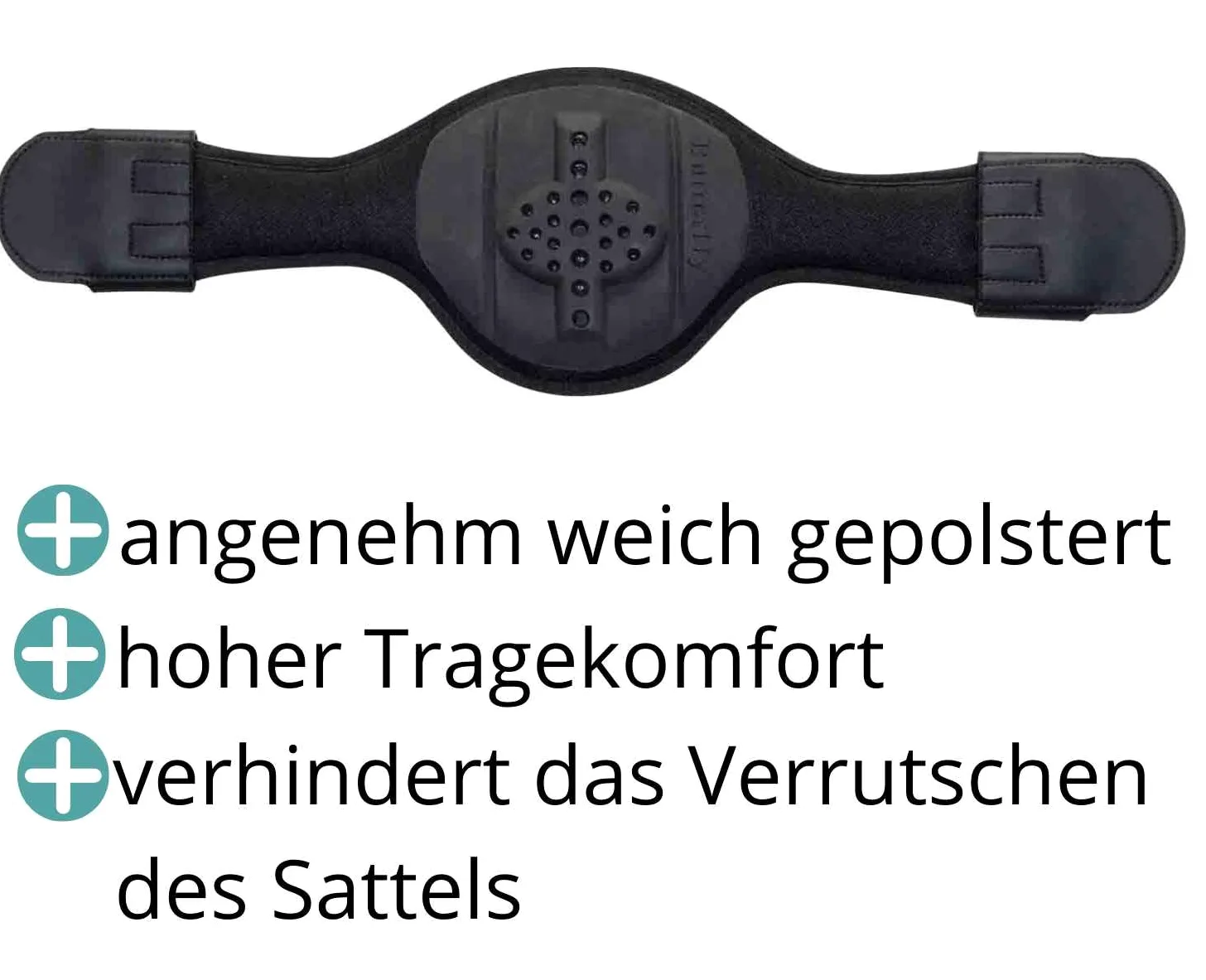 Sillín correa | corta Butterfly Longitud 60 cm| – Cinturón antirozaduras Rainer transpirable Memo Foam antideslizante suave acolchado negro Top calidad | Dressage Saddle Girth – Sliding – Breathable
