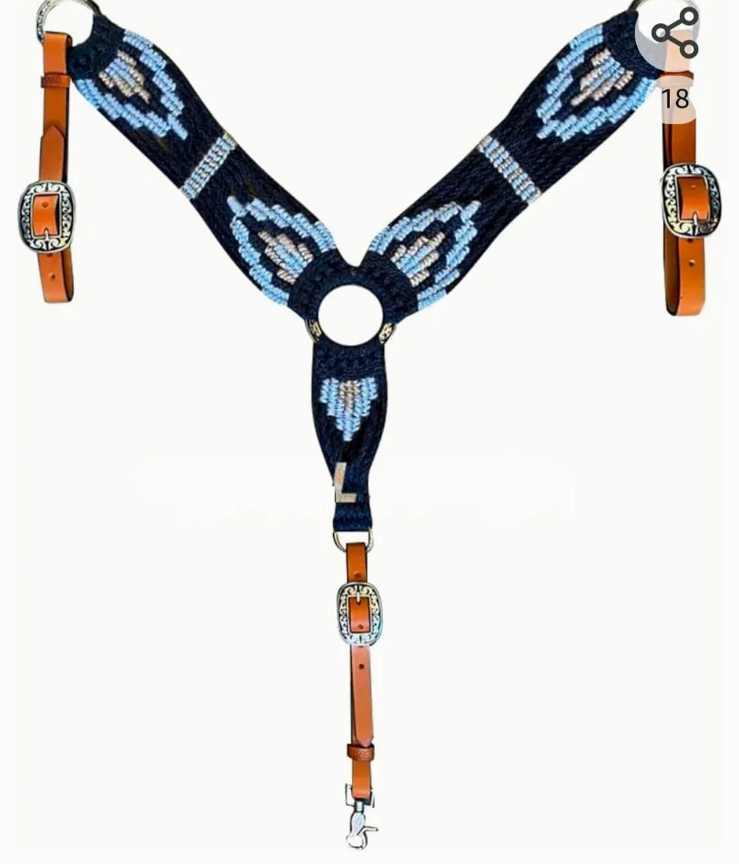 Collar de pecho occidental hecho a mano para caballo, tamaño libre, regalo ecuestre (azul oscuro)