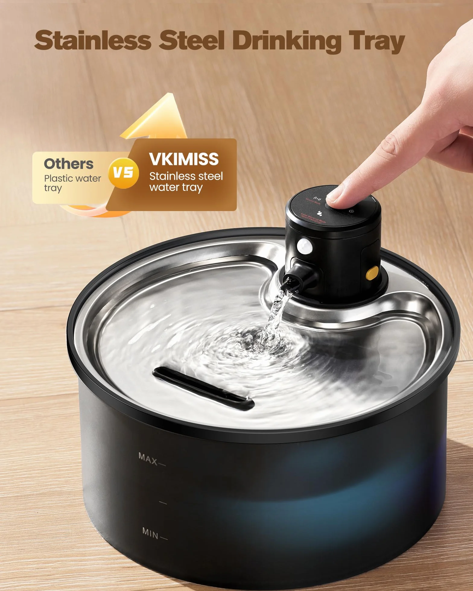 Fuente para Gatos sin Cable: Bebedero Gatos Inalambrico - 3.2L Fuente Gato con Sensor de Movimiento - Automatico Dispensador Agua Gato con Bateria 4000mAh Recargable - Inoxidable Bandeja para Beber