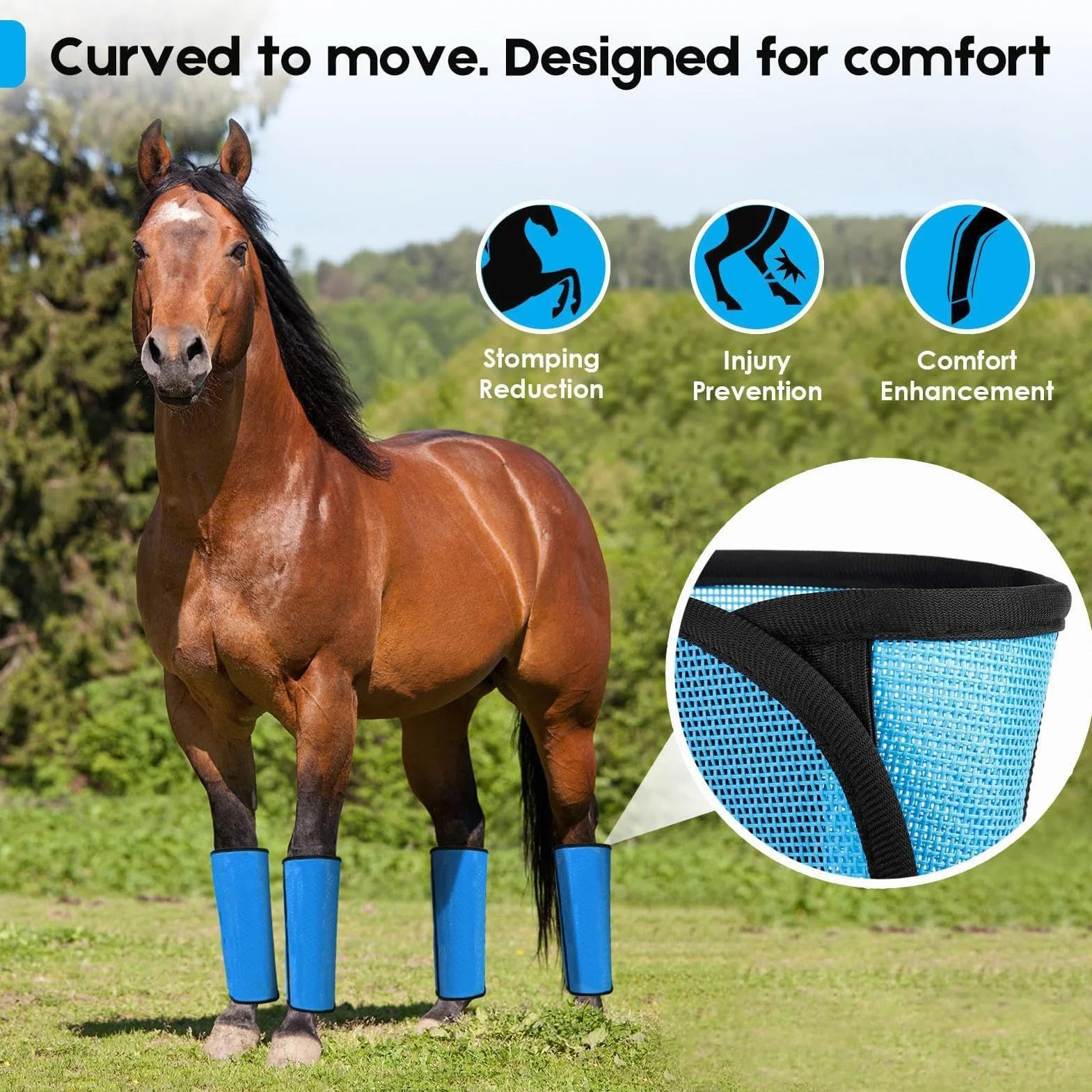 Botas contra moscas para caballos - Leggins de malla fina transpirable de 400 g | Protectores de malla ajustables y transpirables, 4 piezas, para pastos, carreras al aire libre, entrenamiento, competi