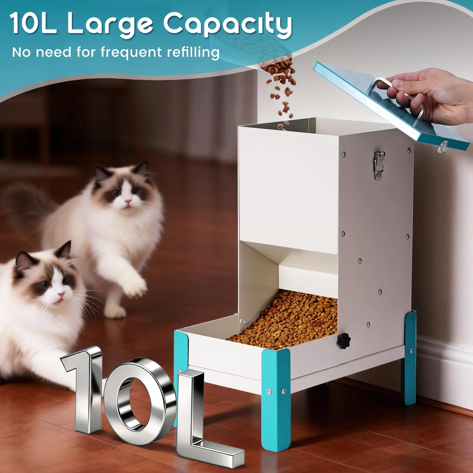 comedero automático para perros de gato, máquina automática de alimentación de mascotas de acero inoxidable para perros y gatos, alimentador de metal por gravedad con tapa y soporte para