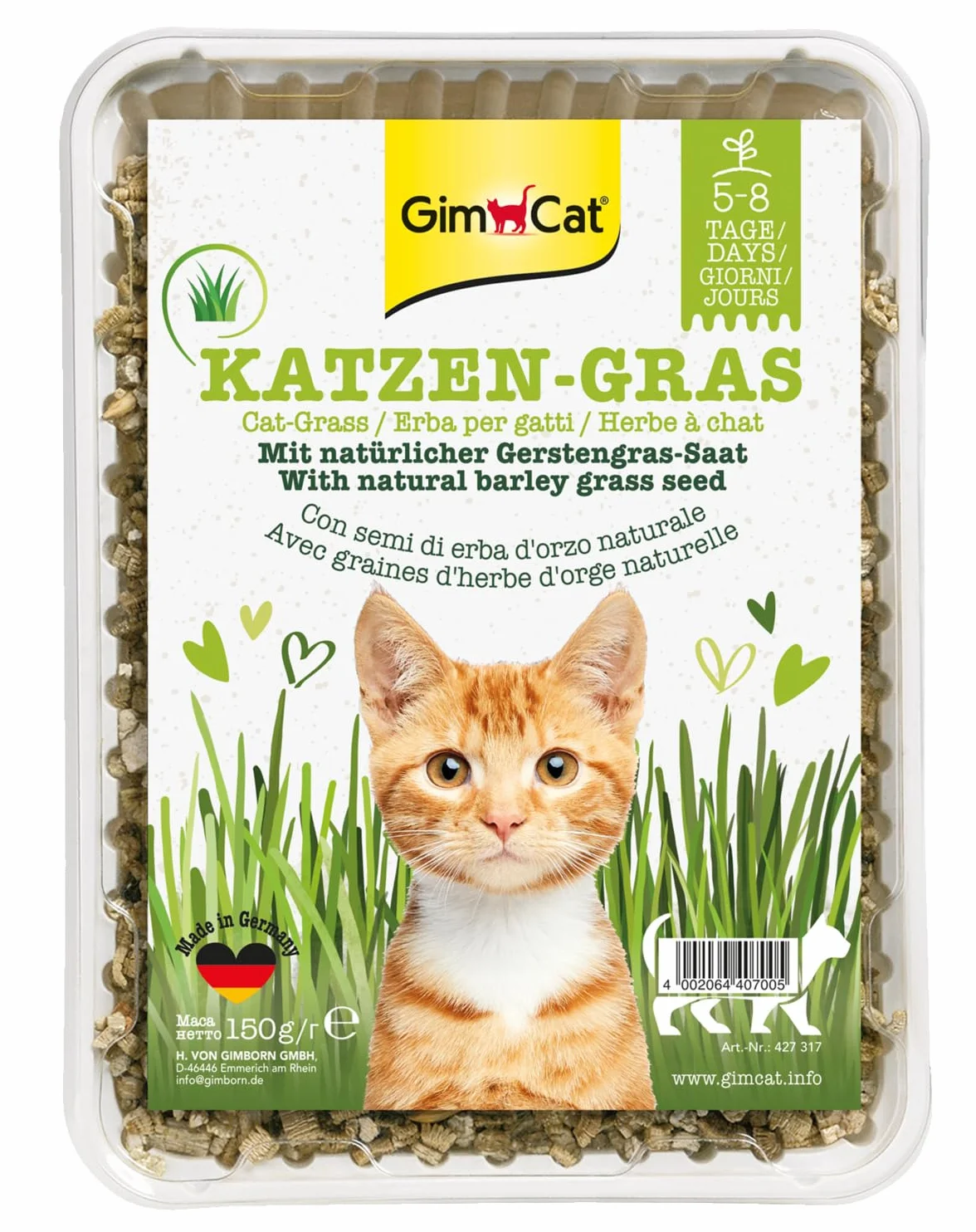 GimCat Hierba para Gatos 150 g - Hierba para Gatos con cría rápida en sólo 5 a 8 días - 1 Cuenco (1 x 150 g)