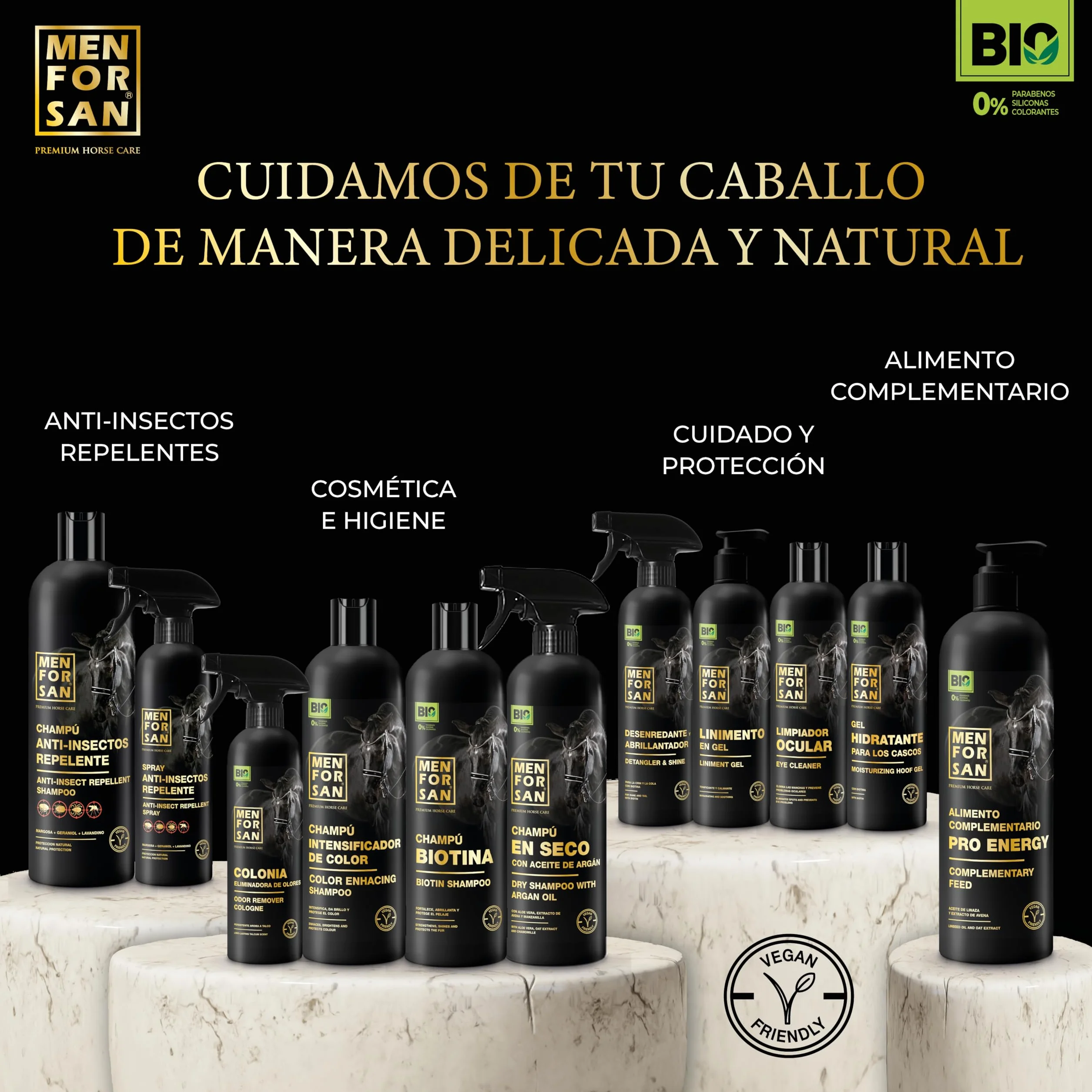 MENFORSAN Spray repelente de insectos para caballos, 500ml | con Margosa, geraniol y lavandino | Bio, 100% Natural