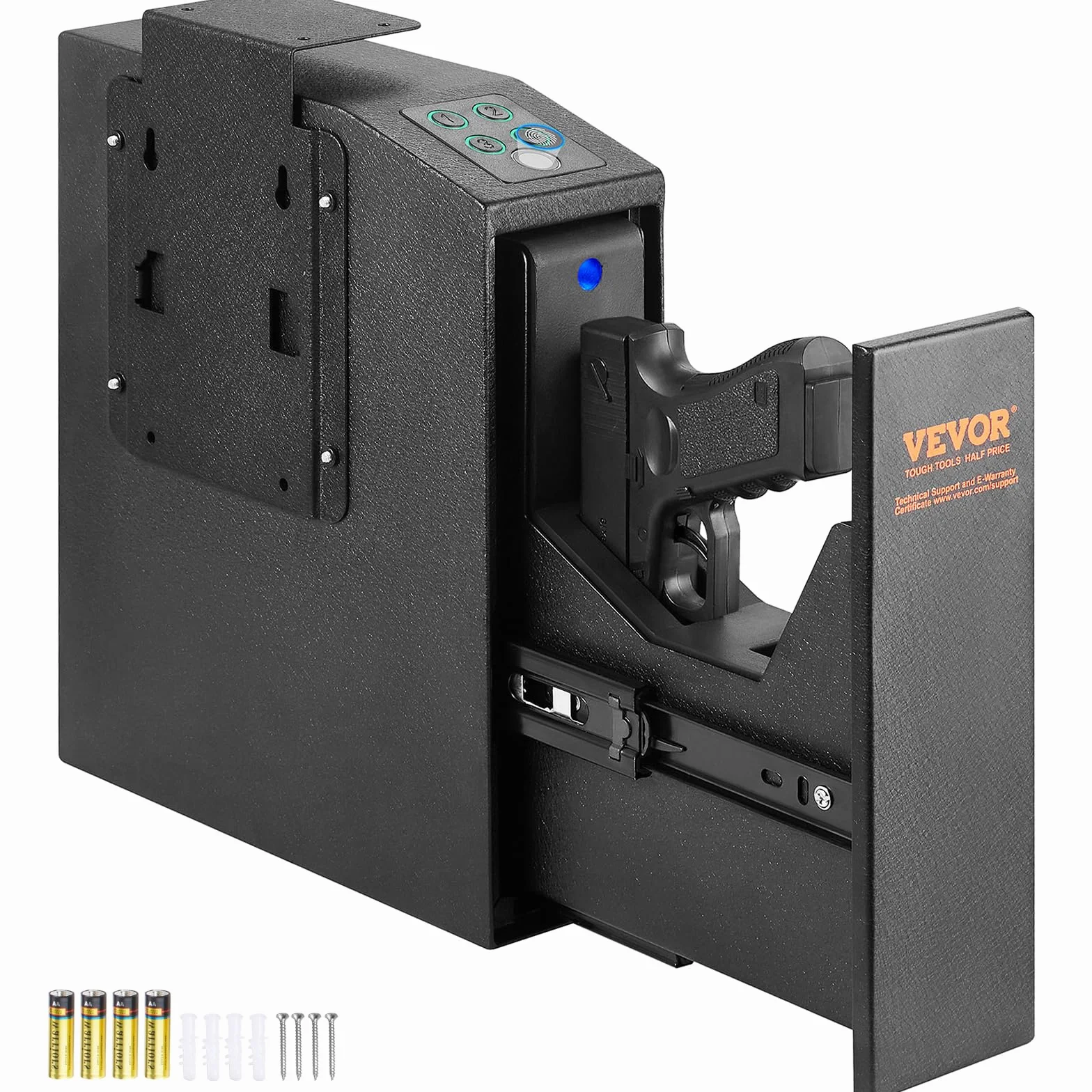 VEVOR Caja Fuerte para Armas Biométrica, 25,5x9,5x32 cm, Negro