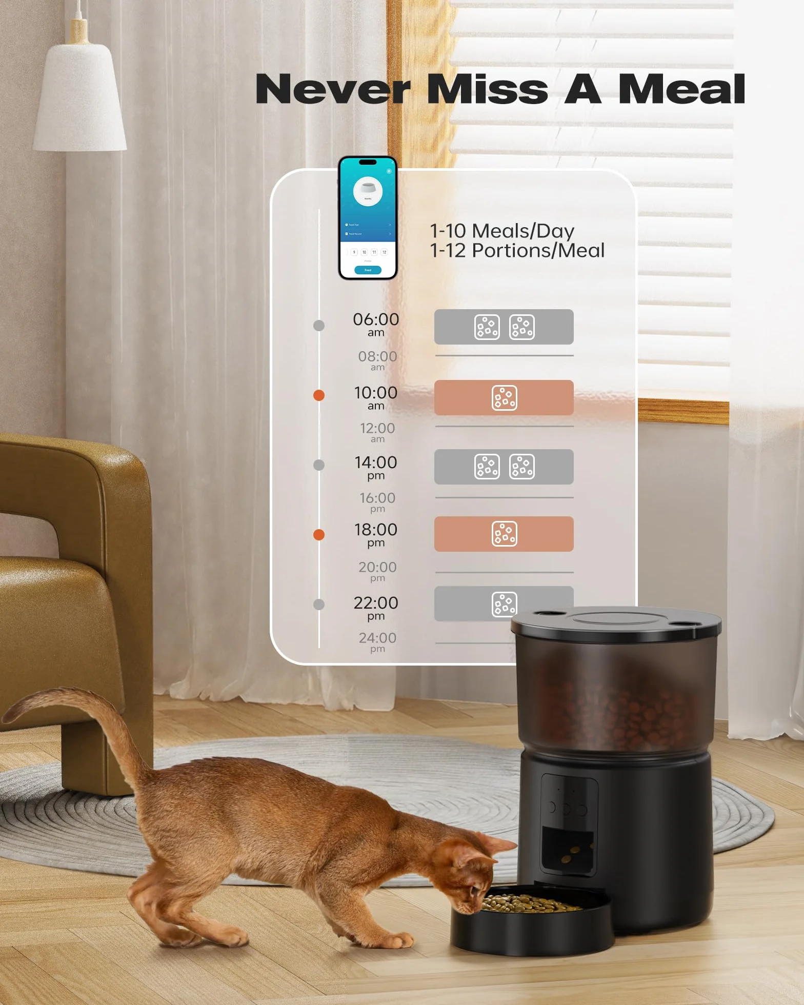 Comedero Gato Automatico - 5G/2.4G WiFi Dispensador Comida Gatos - Comedero Automatico Gato Conectar App - Alimentación a Distancia - 1-10 Comidas al Día - 10s Voz - Doble Alimentación - 3L
