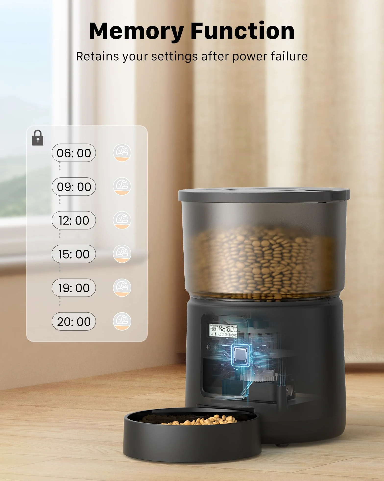 Comedero Gato Automatico - Dispensador Comida con Temporizador Programable - 1-6 Comidas al DíA - Comedero con Presione la Tapa y FuncióN de GrabacióN de 10s - 3L