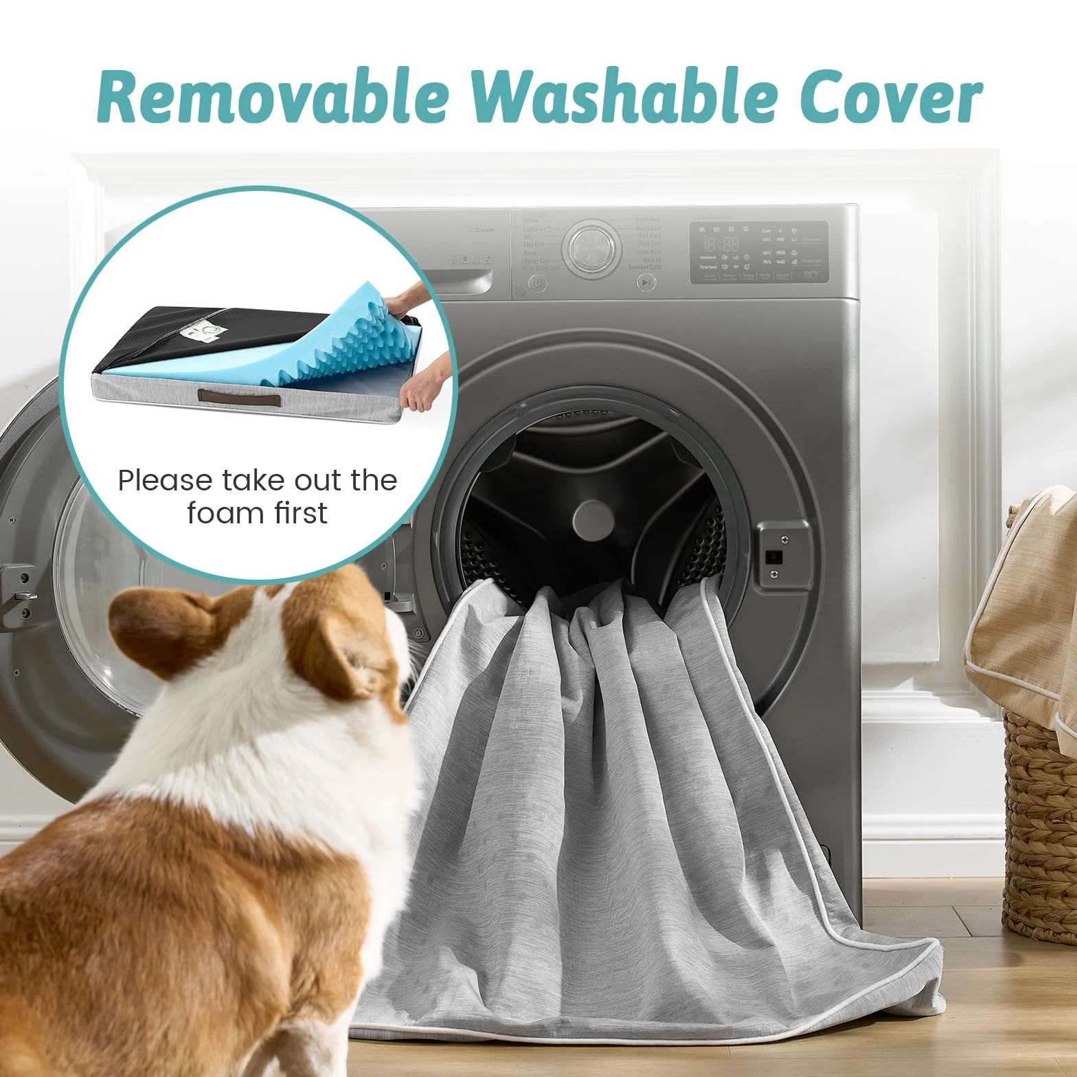 COZY KISS Cama Refrescante Perros Grandes L, Q-MAX>0.4 Cojín Ortopédico Transpirable Espuma Gel, Colchón Lavable Jaula, Funda Desmontable, Antideslizante, 91x69x7.5cm, Gris Plata
