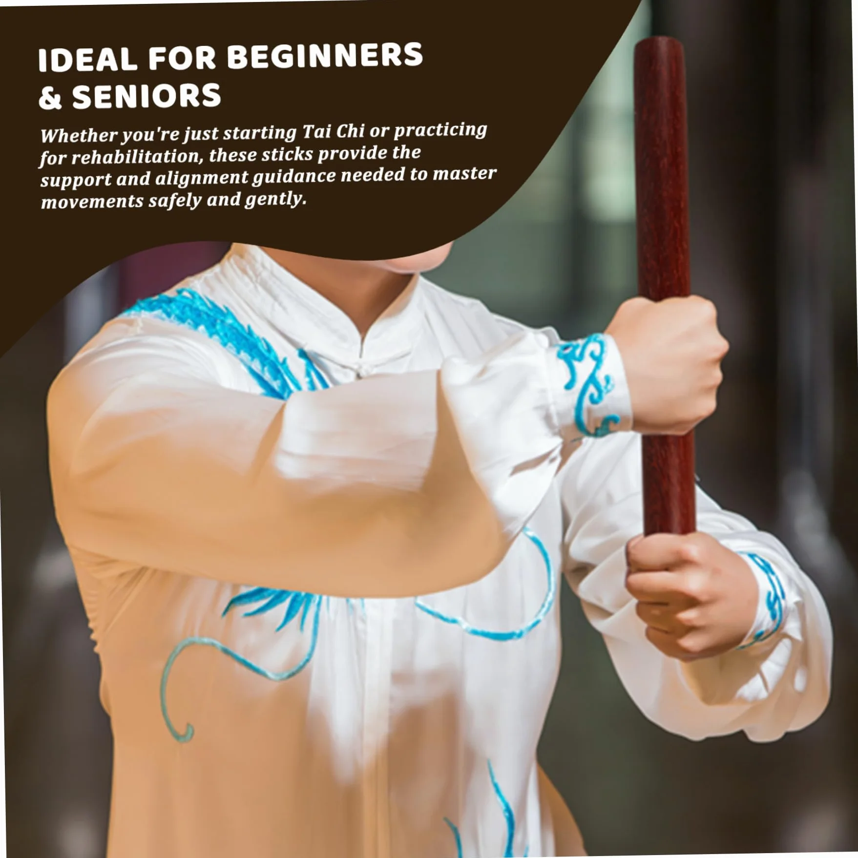 Palos de Tai Chi de Madera 15,8x1,4 Pulgadas para Principiantes Artes Marciales Fitness