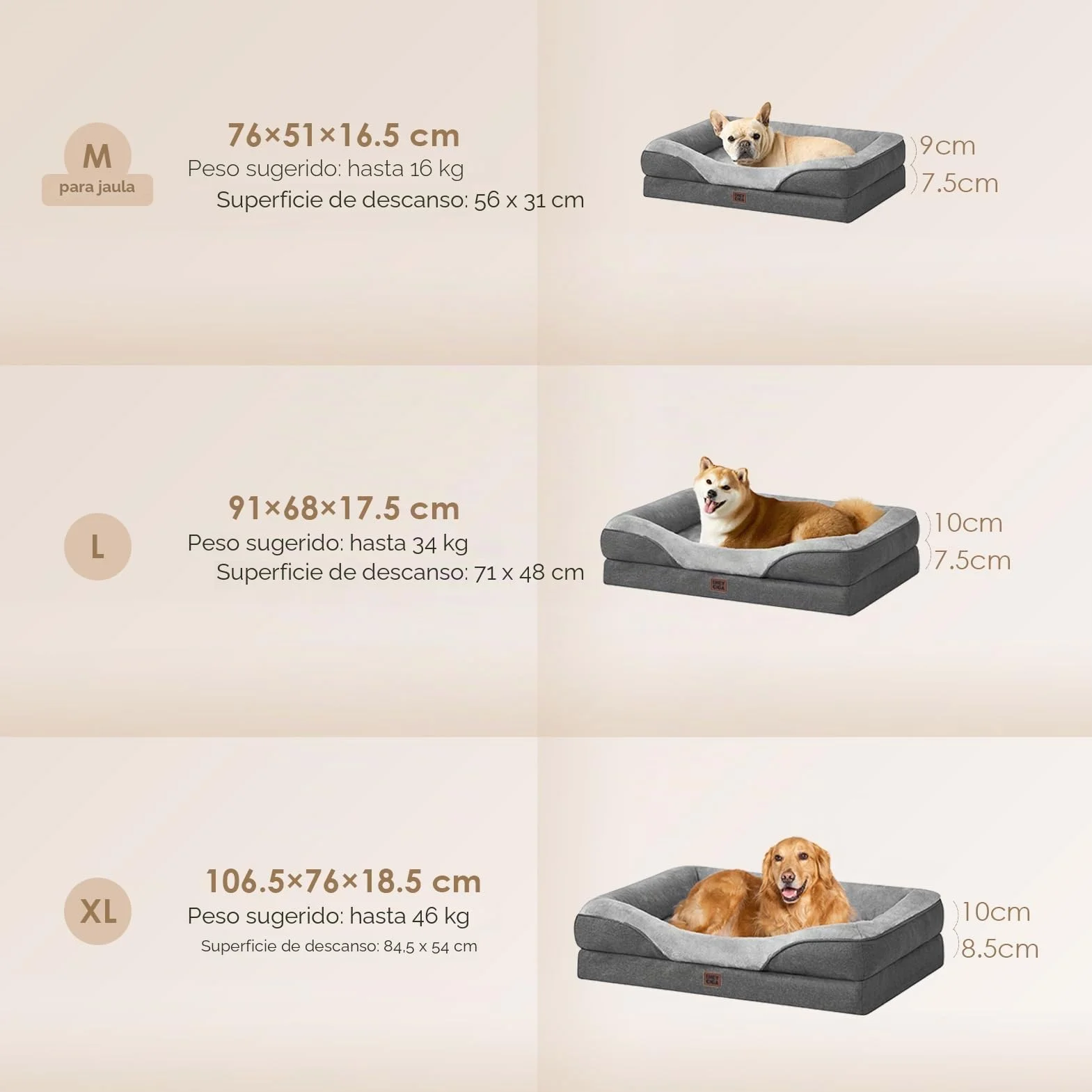 EHEYCIGA Cama Ortopedica y Viscoelastica para Perro Extra Grande 106x76x18.5 cm, Memory Foam Sofa para Perros Lavable, Cama Gato Suave, Gris Oscuro