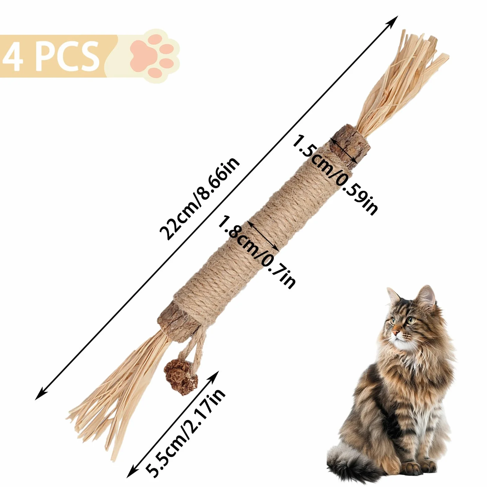 4 Piezas Masticar Palos Gato,Palitos de Hierba Gatera,Palitos para Masticar Gato Juguete,Cuidado Dental,para Limpia los Dientes Juguetes del Catnip