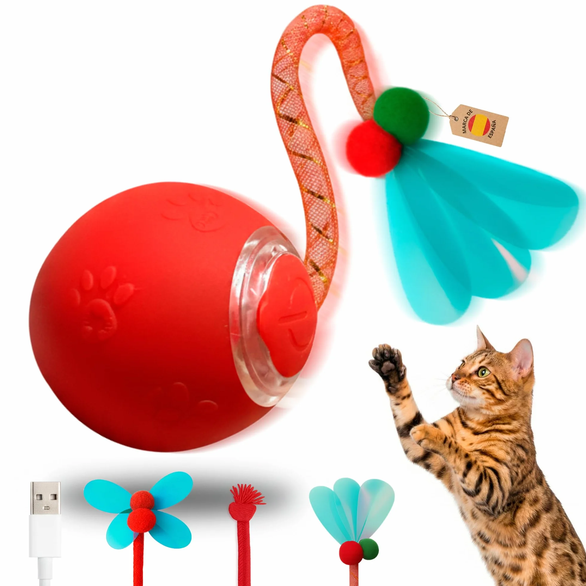 Juguete Interactivo Gato + 2 Colas de Recambio + Cable USB-C | Juguetes para Gatos Interactivo | Juguetes Gatos
