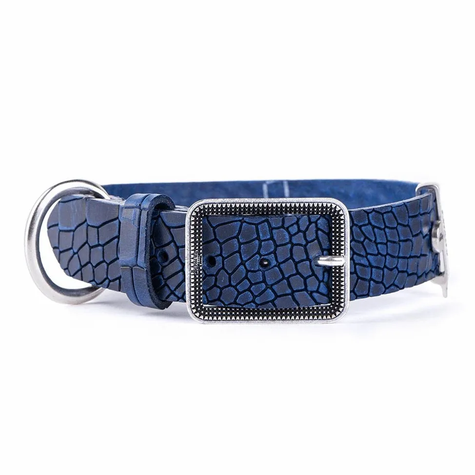 MyFamily Collar De Perro Ajustable De Cuero Genuino Italiano Made In Italy, Acabado Metálico Plata Antigua, Cómodo Y Resistente, Hecho A Mano, Colección Tucson