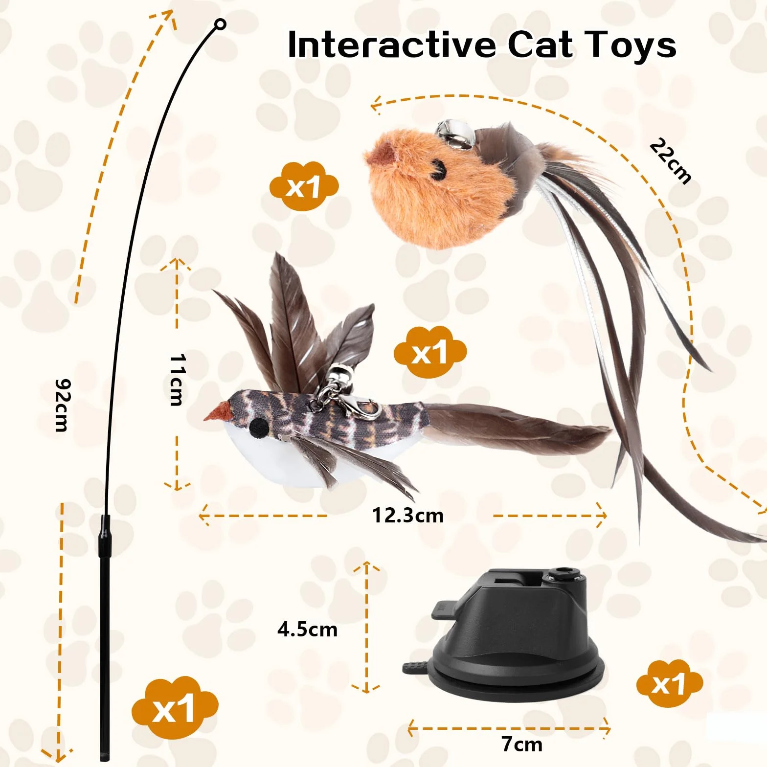 AiQInu 4 Piezas Juguetes para Gatos, Interactivo Juguete Gato con Ventosa, 1 Caña de Pescar para Gatos con 2 Campanas para Pájaros, Cat Toys Varita Mágica