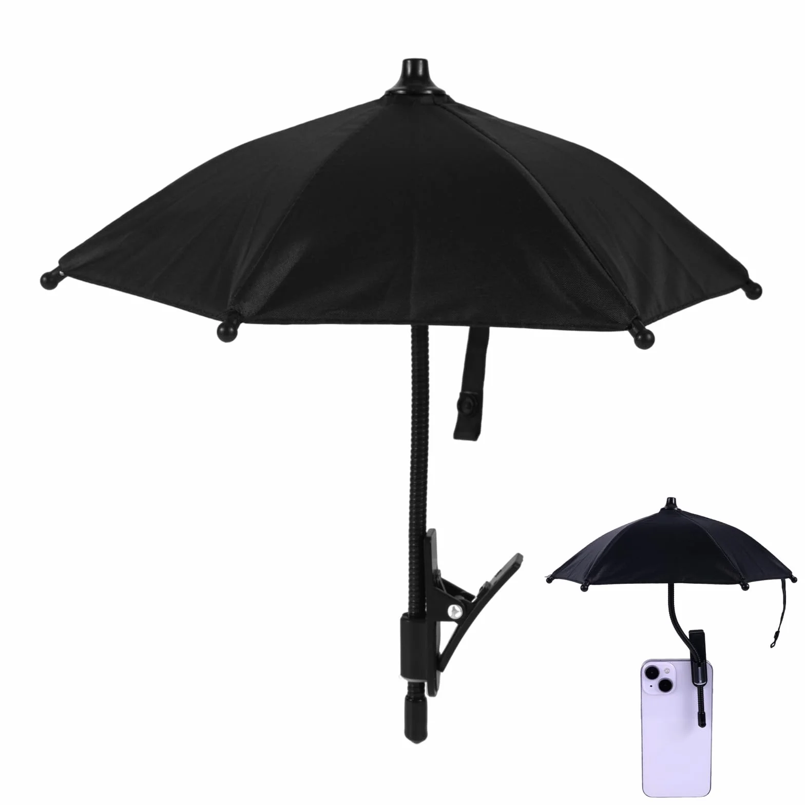 BOXOB Clips de Paraguas para Teléfono Ajustables Parasol Celular Cubre Sombra Proteger Pantalla del Sol Lluvia