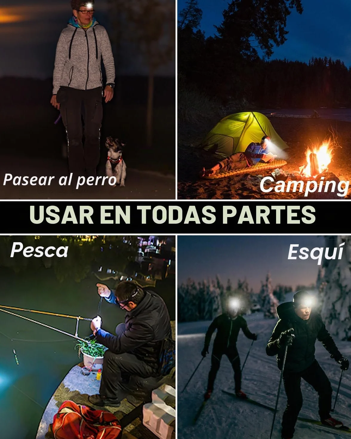 E Hyted Linterna Frontal LED Recargable 18000 Lúmenes 8 Modos IPX4 Impermeable