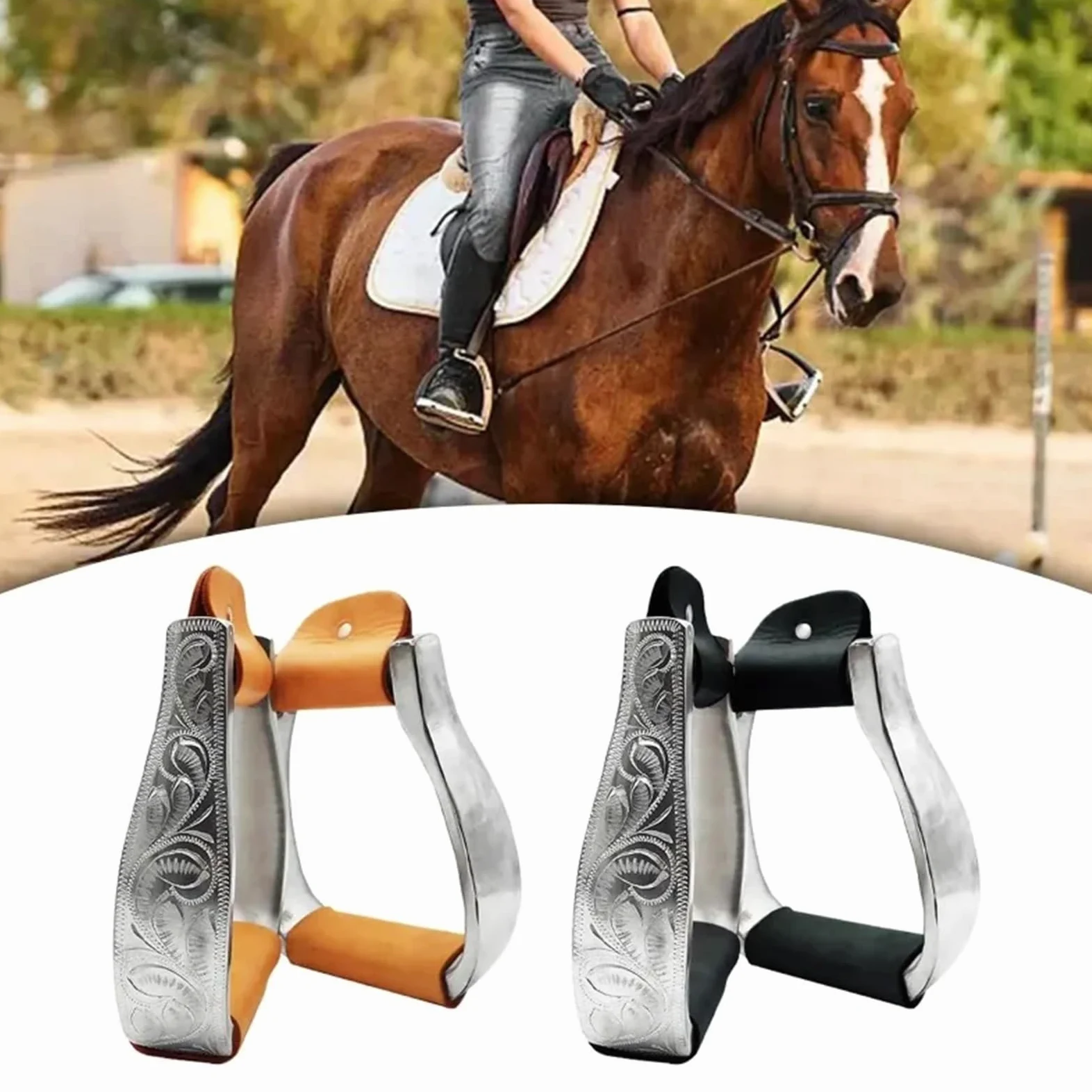 Estribo De Caballo 1 par de estribos de aluminio for silla de montar de caballo, grabados, for carreras de barriles, for entusiastas de la equitación y entrenamiento al aire libre.