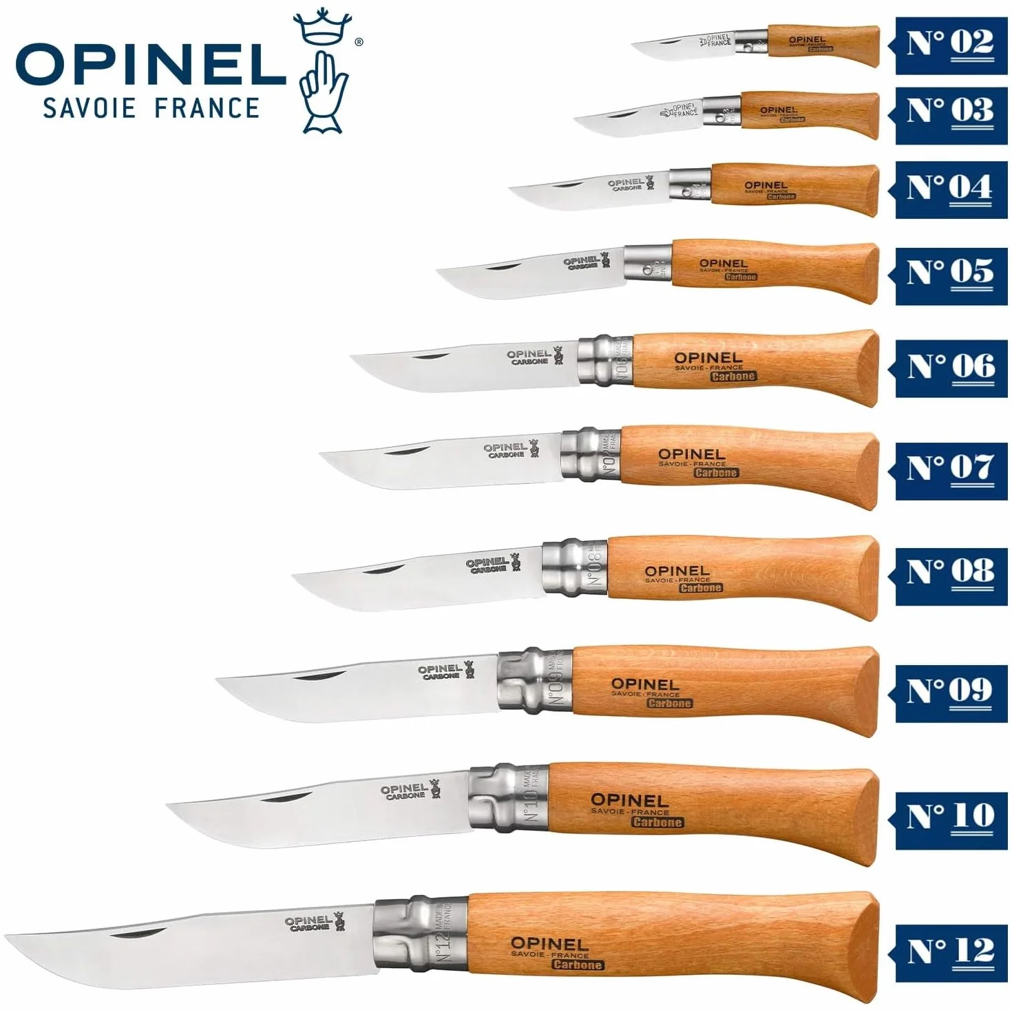 OPINEL Cuchillo n.º 6 Acero al Carbono XC90 Hoja 8,5 cm Mango de Haya Virobloc