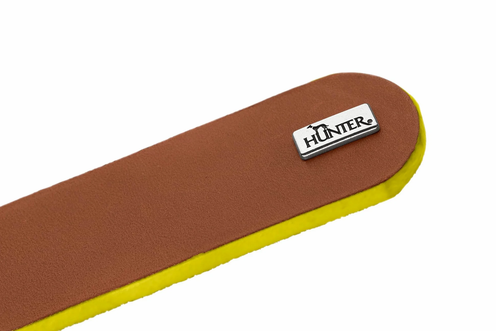 Hunter Garda - Collar para Perro de Piel de Vacuno Suave, Resistente y cómodo, con Bordes de Contraste teñidos a Mano, Fabricado en Alemania, Color coñac/Amarillo, Talla 60