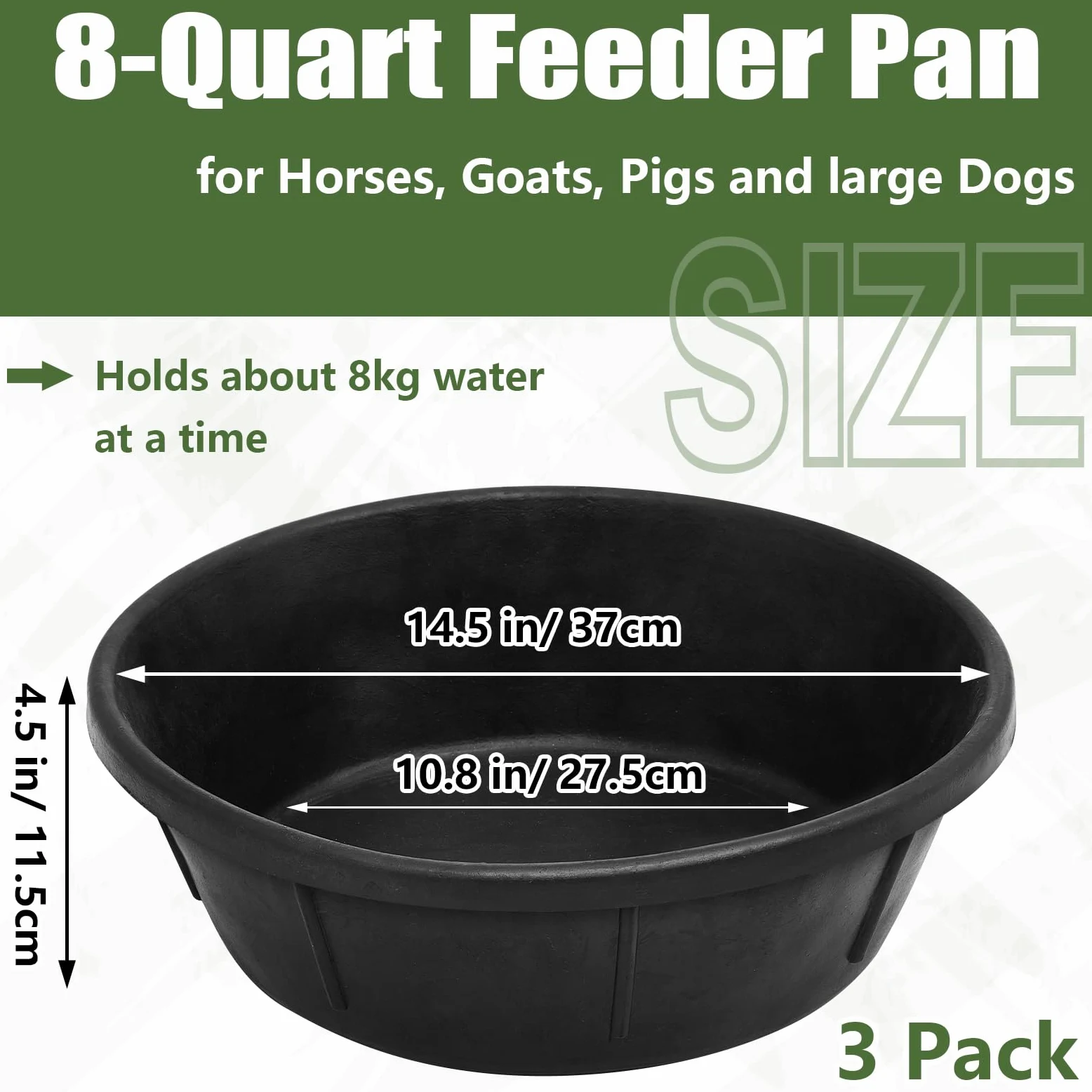 Sadnyy 3 sartenes de Goma de 8 Cuartos de galón, Cubo Grande de Utilidad para Perros, Cabras, Caballos, Pollo, Polvo, baño, contenedor de alimentación de Animales, 14.5 x 4.5 Pulgadas