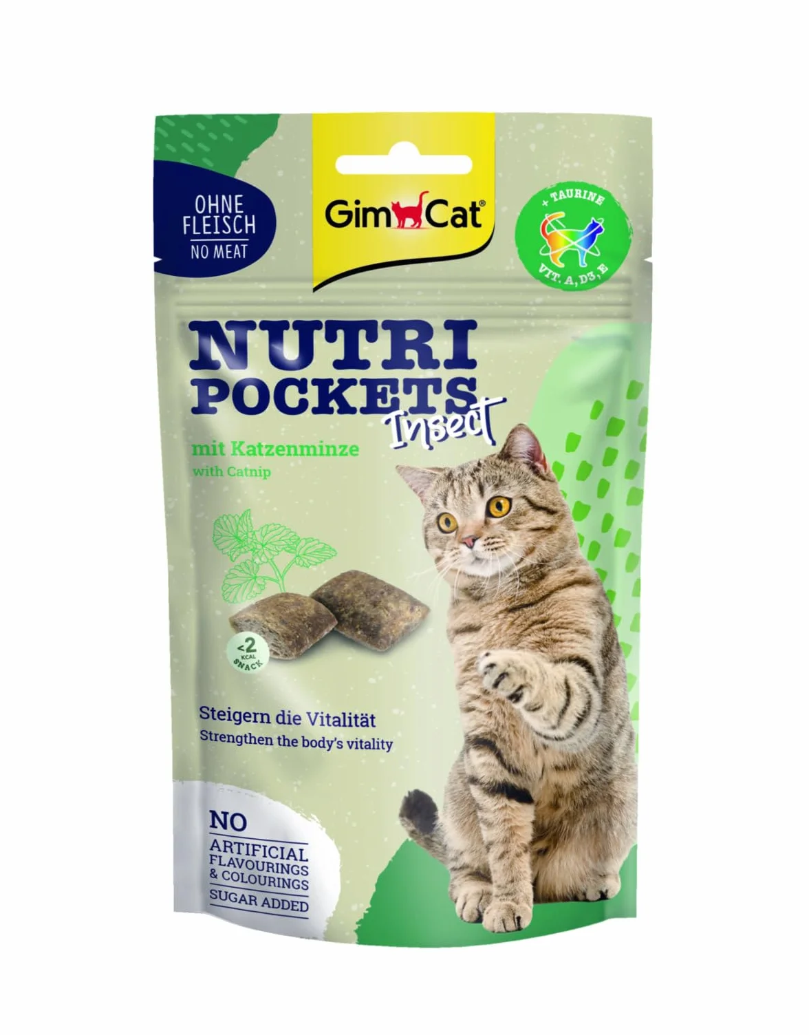 GimCat Nutri Pockets Insect & Catnip - Bocadillo crujiente para Gatos con Ingredientes funcionales - 1 Bolsa (1 x 60 g)
