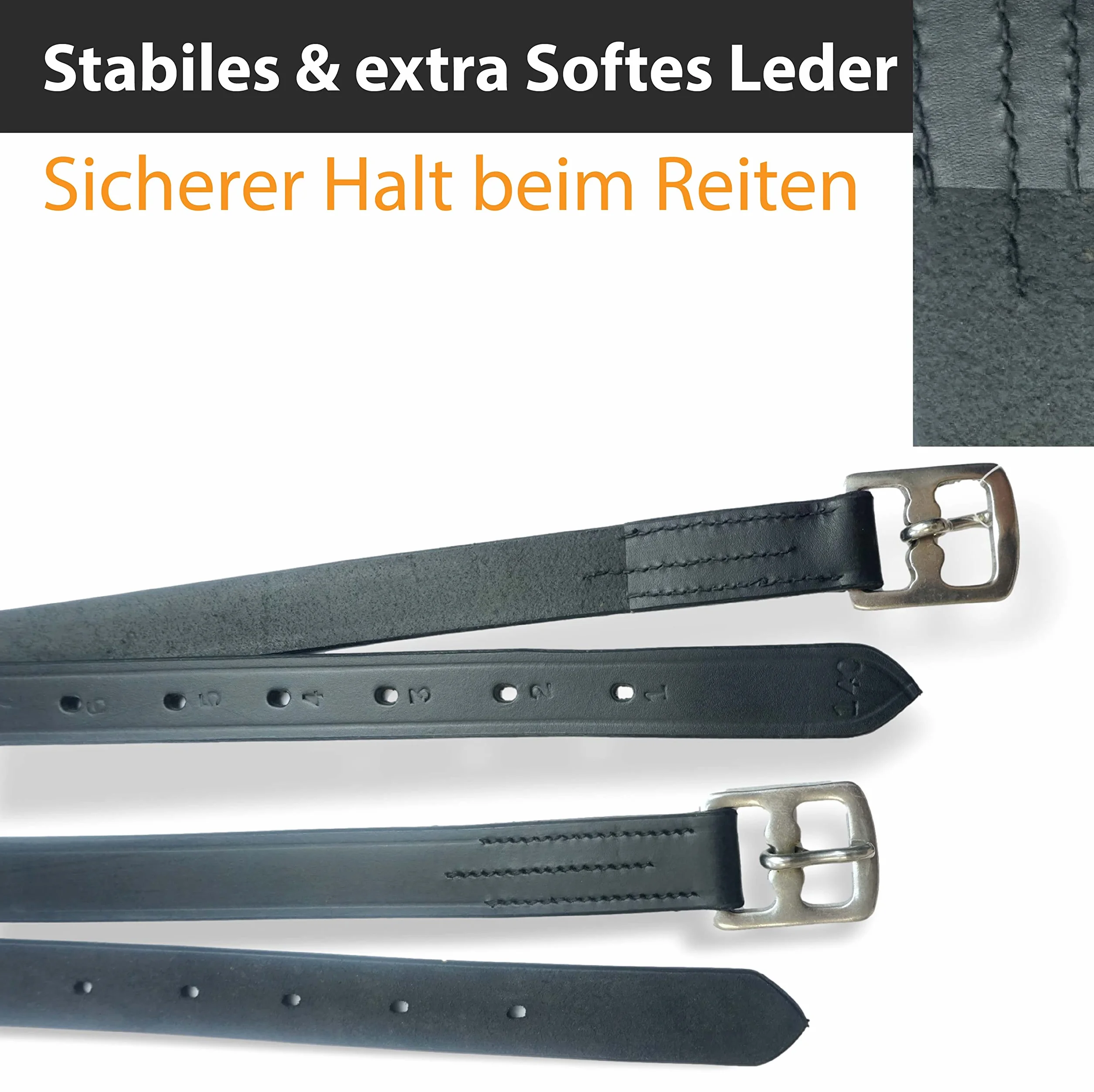 Pferdelinis Correa para estribos de piel negra 130 cm – 160 cm