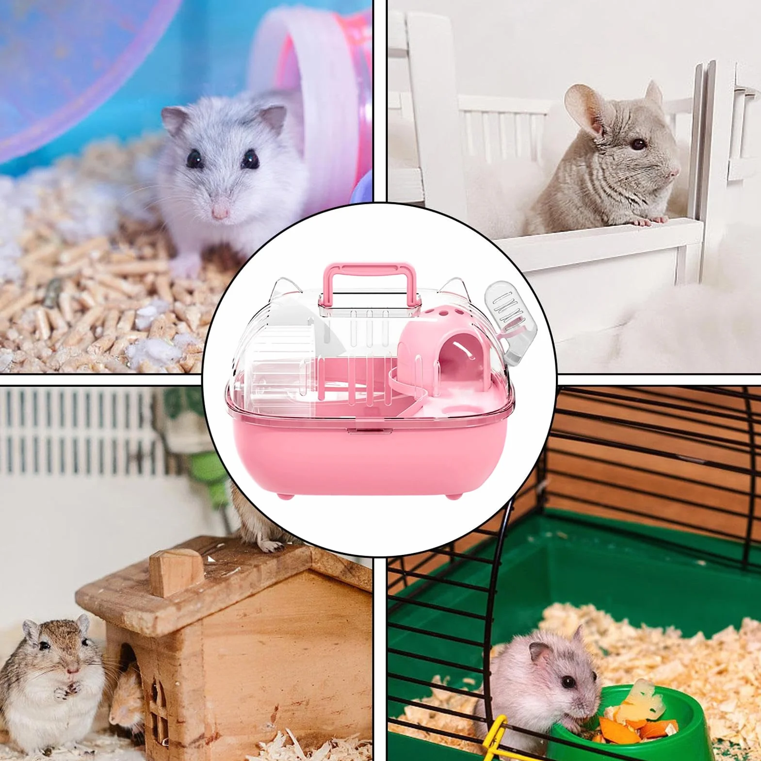 De Transporte Hámster – Jaula Viaje con Tapa Transparente, Ventilación Segura | Portador Compacto para Roedores Reptiles, Hamsters Conejos Lagartos, Excursión Picnic Corta Duración, Cómodo Liger