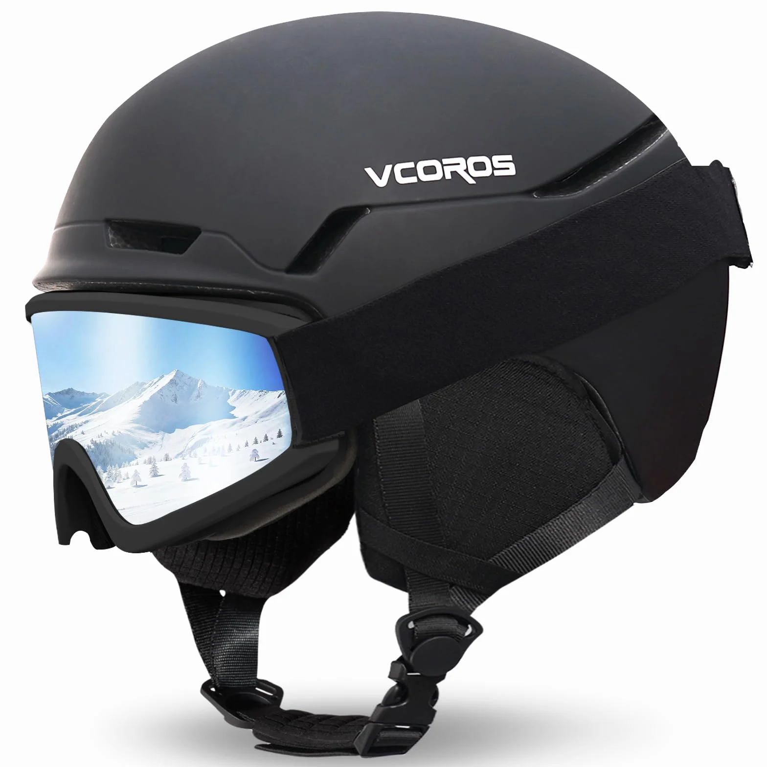 Casco de Esquí Kit con Gafas de Esquí, Capucha Transpirable UV, Orejeras Extraíbles para Hombre Mujer