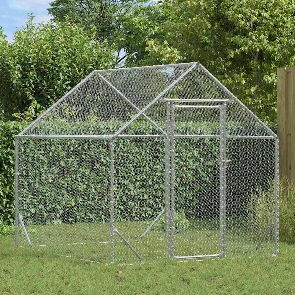 vidaXL Jaula para Pollos Plateado 200 x 170 x 177 cm Acero Galvanizado, Jardín y terraza, cercado Industrial para Pollos, Refugio Seguro al Aire Libre, hábitat Duradero