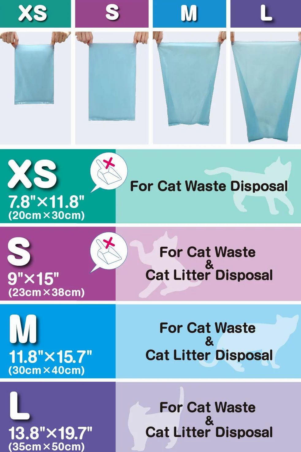 BOS - Bolsas de basura para gatos (60 bolsas, duraderas, sin perfume, tamaño L, color azul claro)